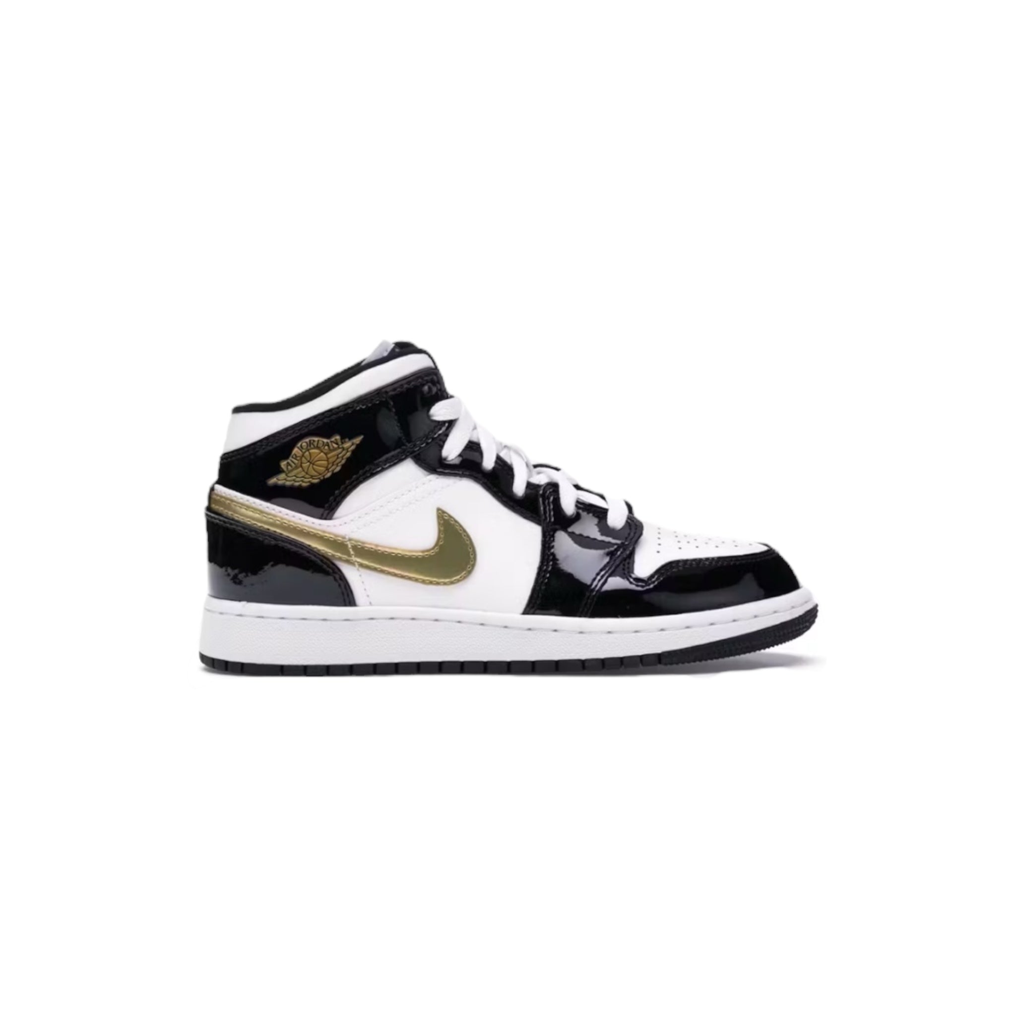 Jordan 1 Mid Patent Black White Gold (GS)