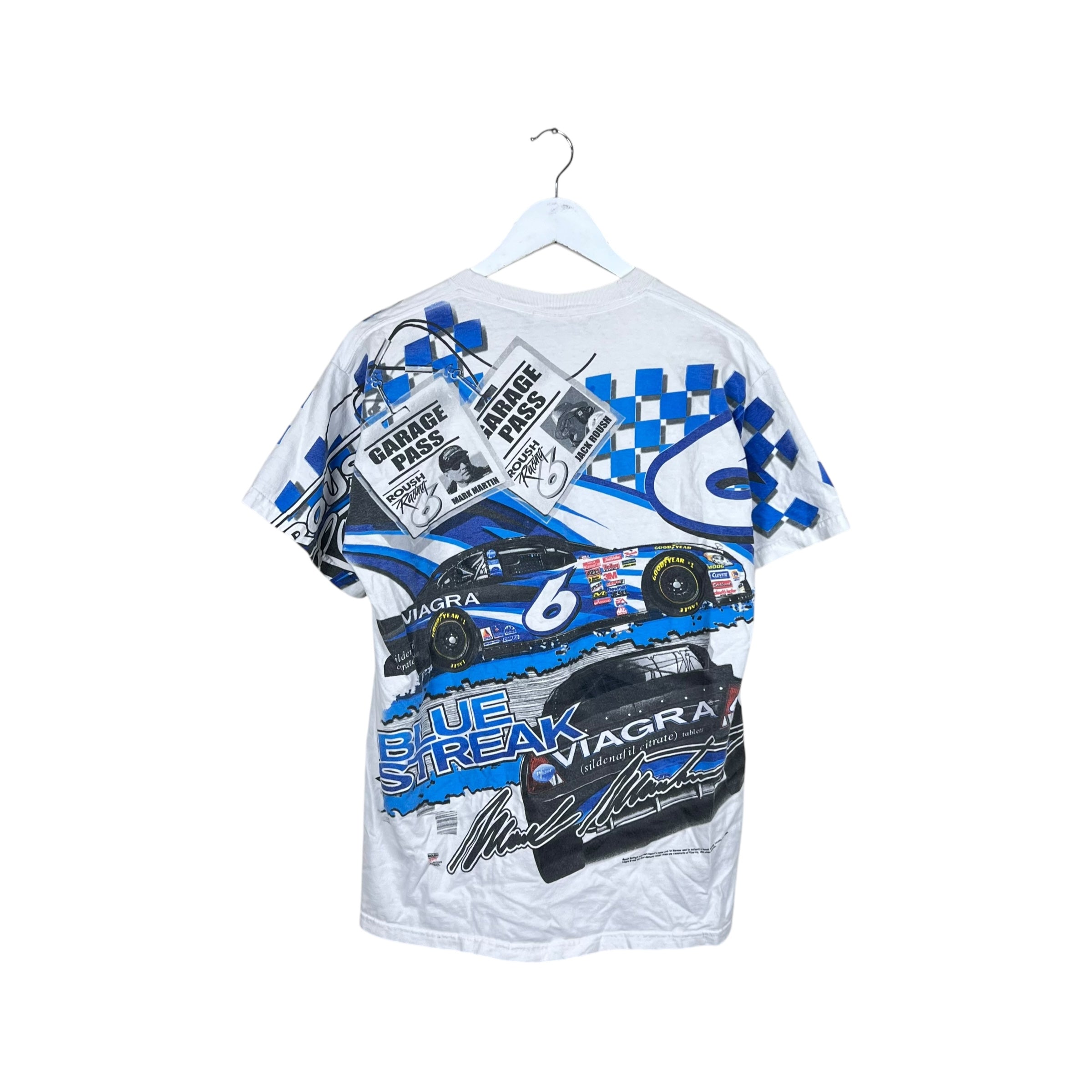 Vintage NASCAR Mark Martin “Blue Streak” Racing AOP Graphic Tee White