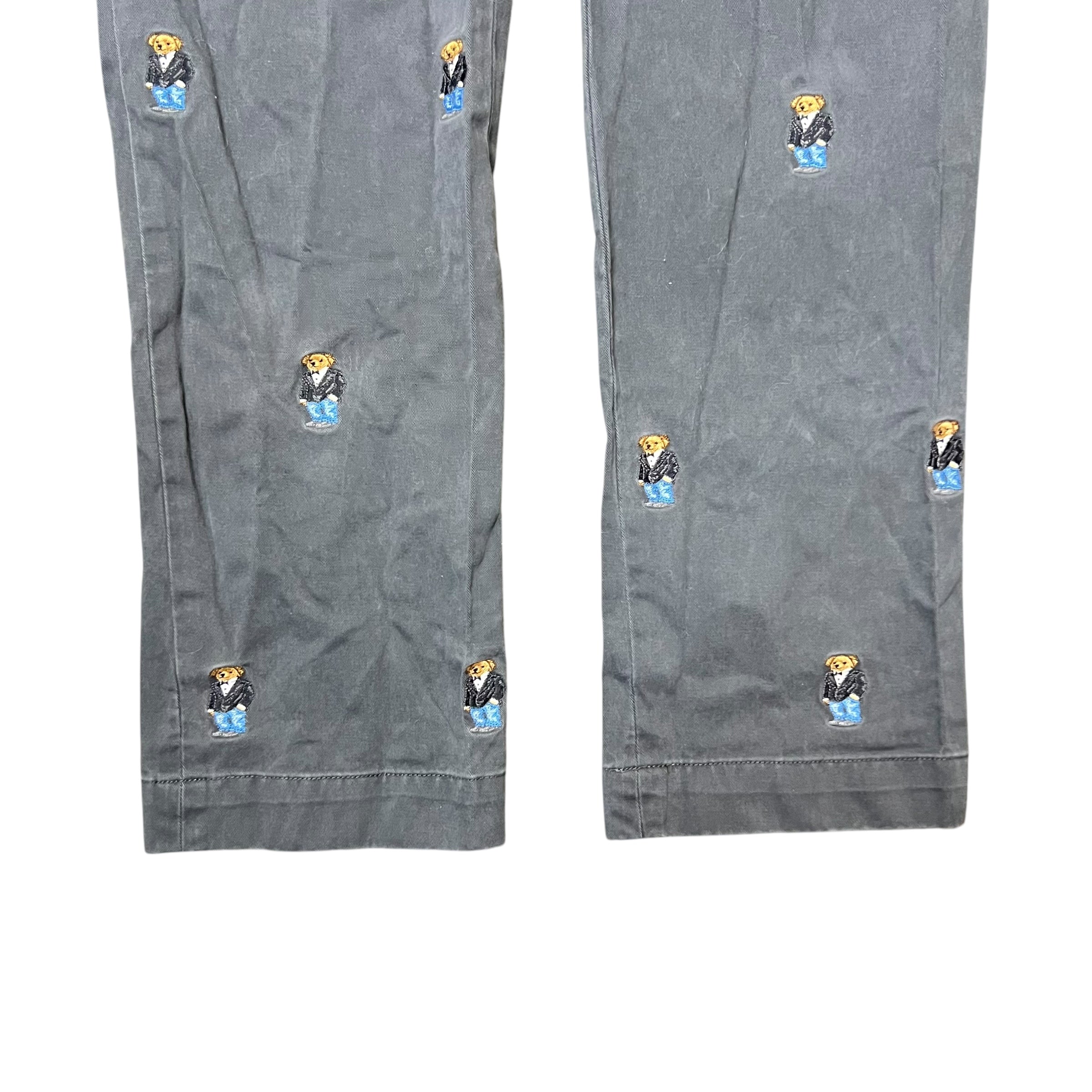 Vintage Polo By Ralph Lauren Slim Fit Embroidered Teddy Bear Pant Grey