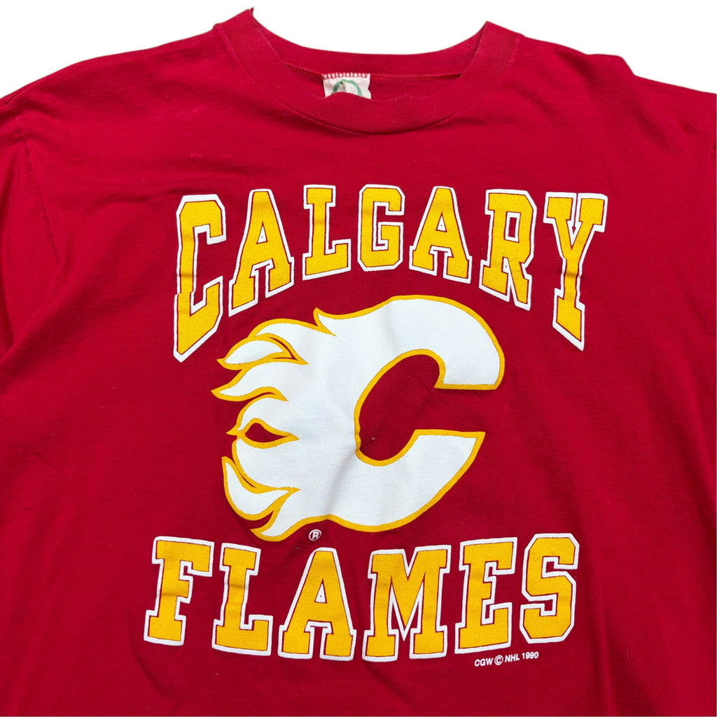 1990 NHL Calgary Flames Big Logo Tee Red