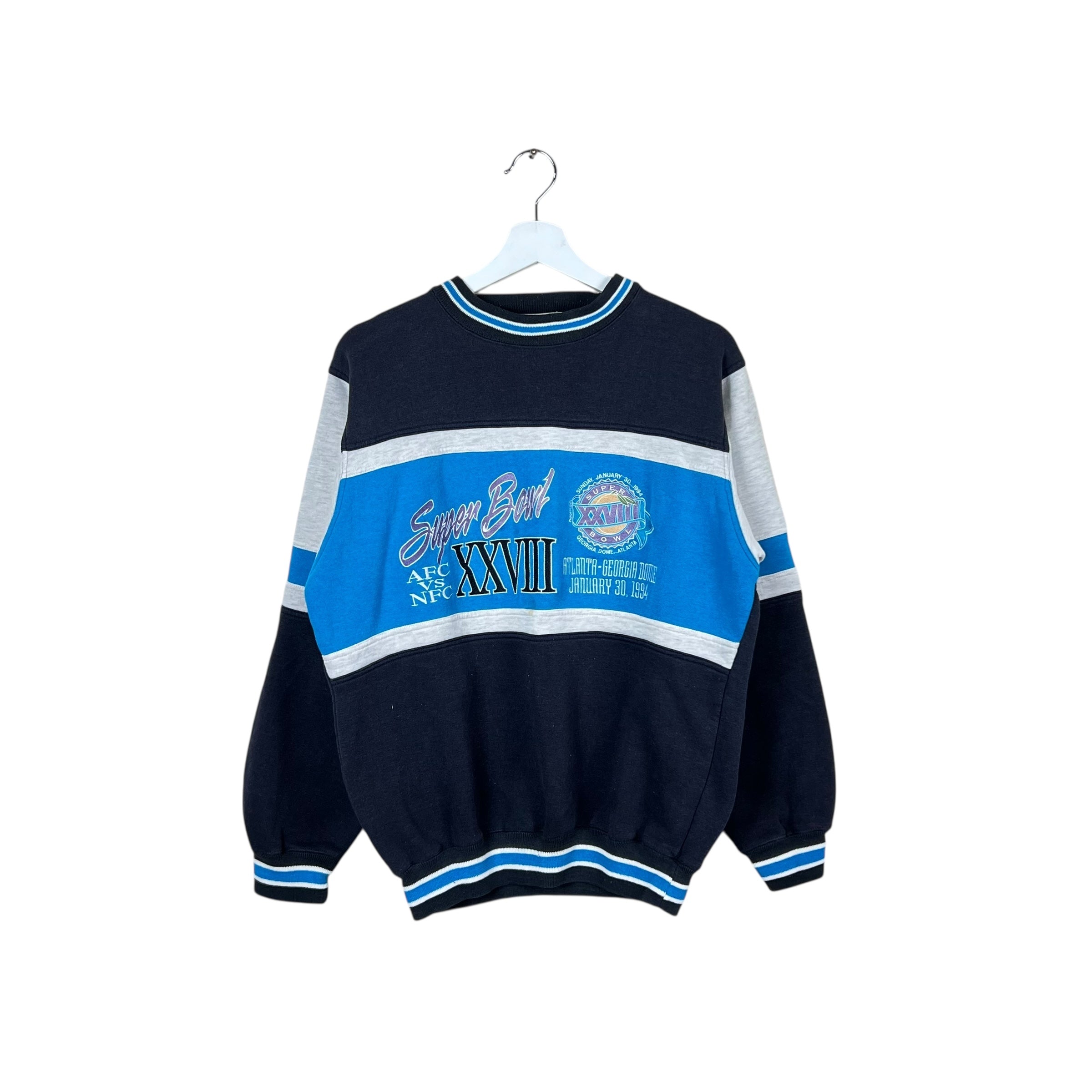 1994 Logo 7 AFC vs NFC Super Bowl XXVIII Promo Block Pattern Crewneck