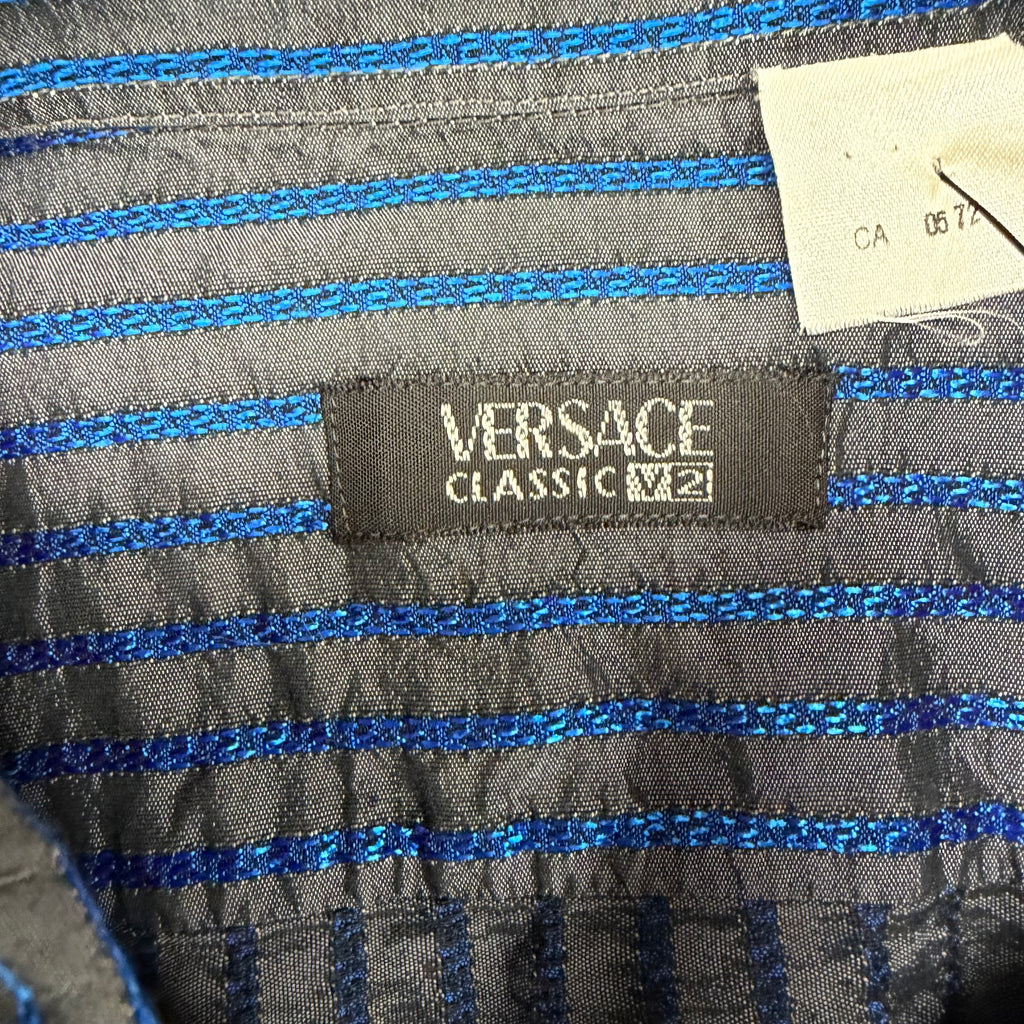 Versace Classic V2 Dress Shirt Blue/Grey Stripes