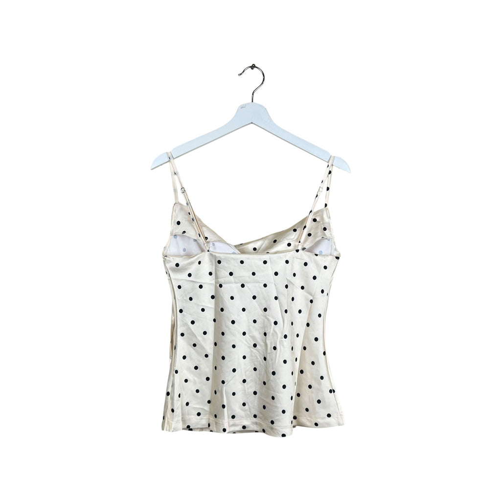 Vintage Women’s Cowl Neck Satin Top Polka Dot Cream