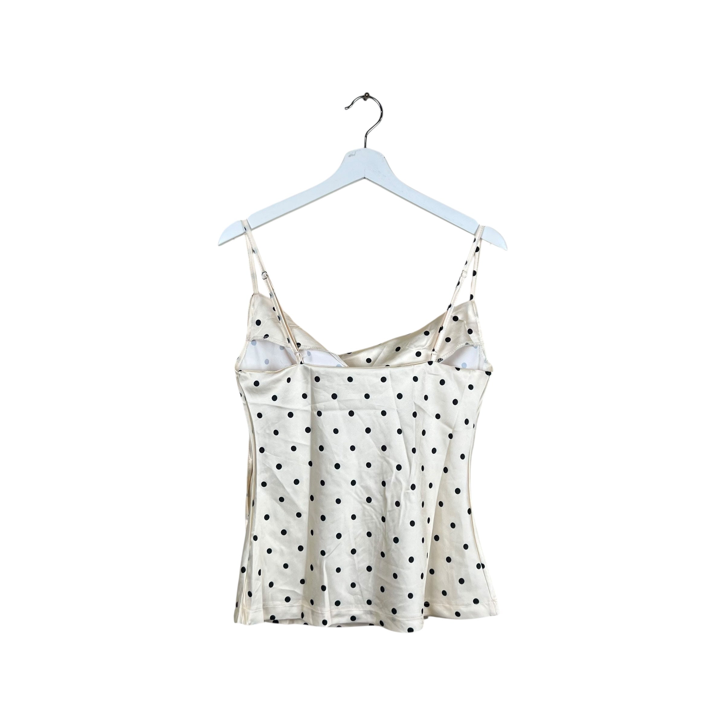 Vintage Women’s Cowl Neck Satin Top Polka Dot Cream
