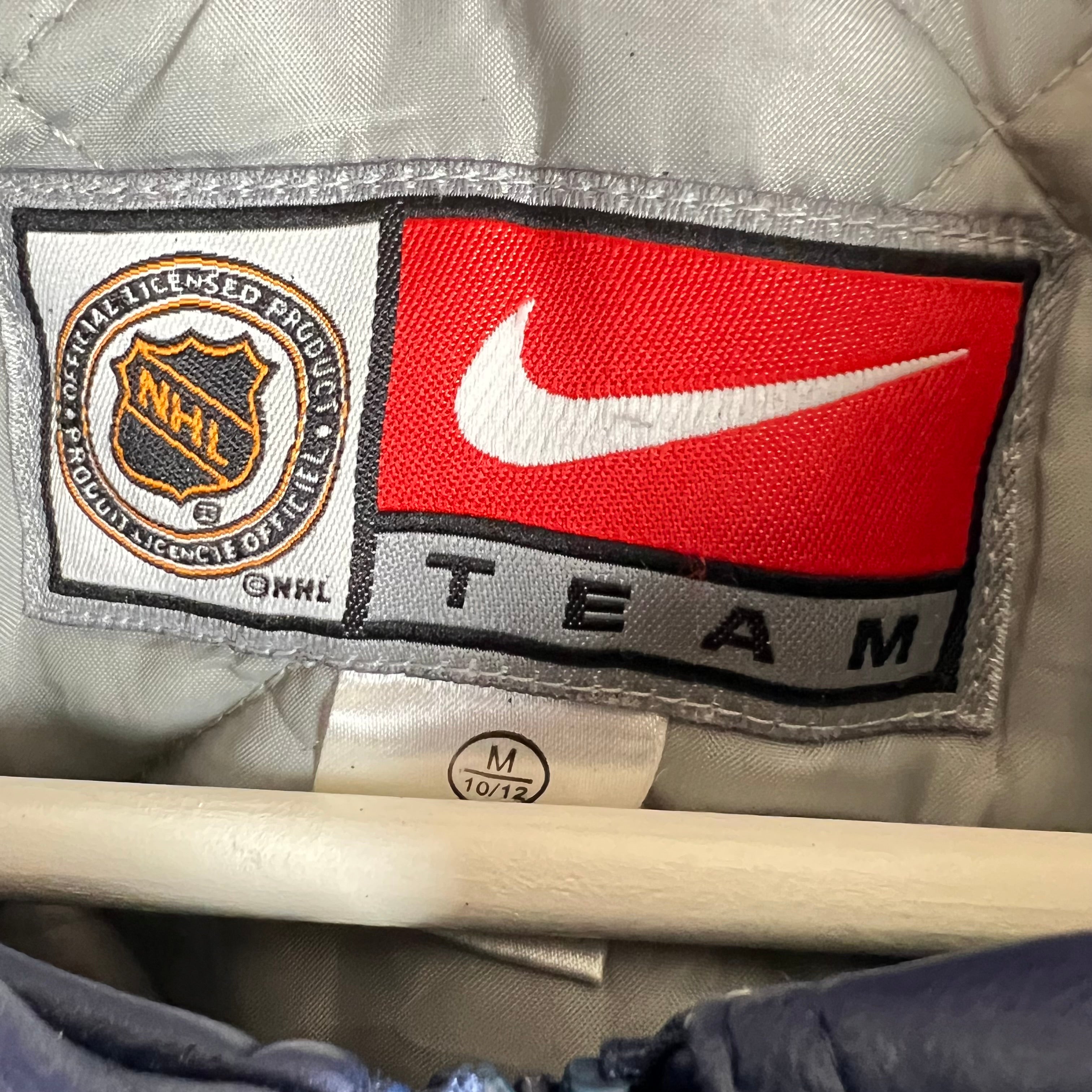 Vintage Nike NHL Edmonton Oilers Youth Leather Logo Jacket Blue/Grey
