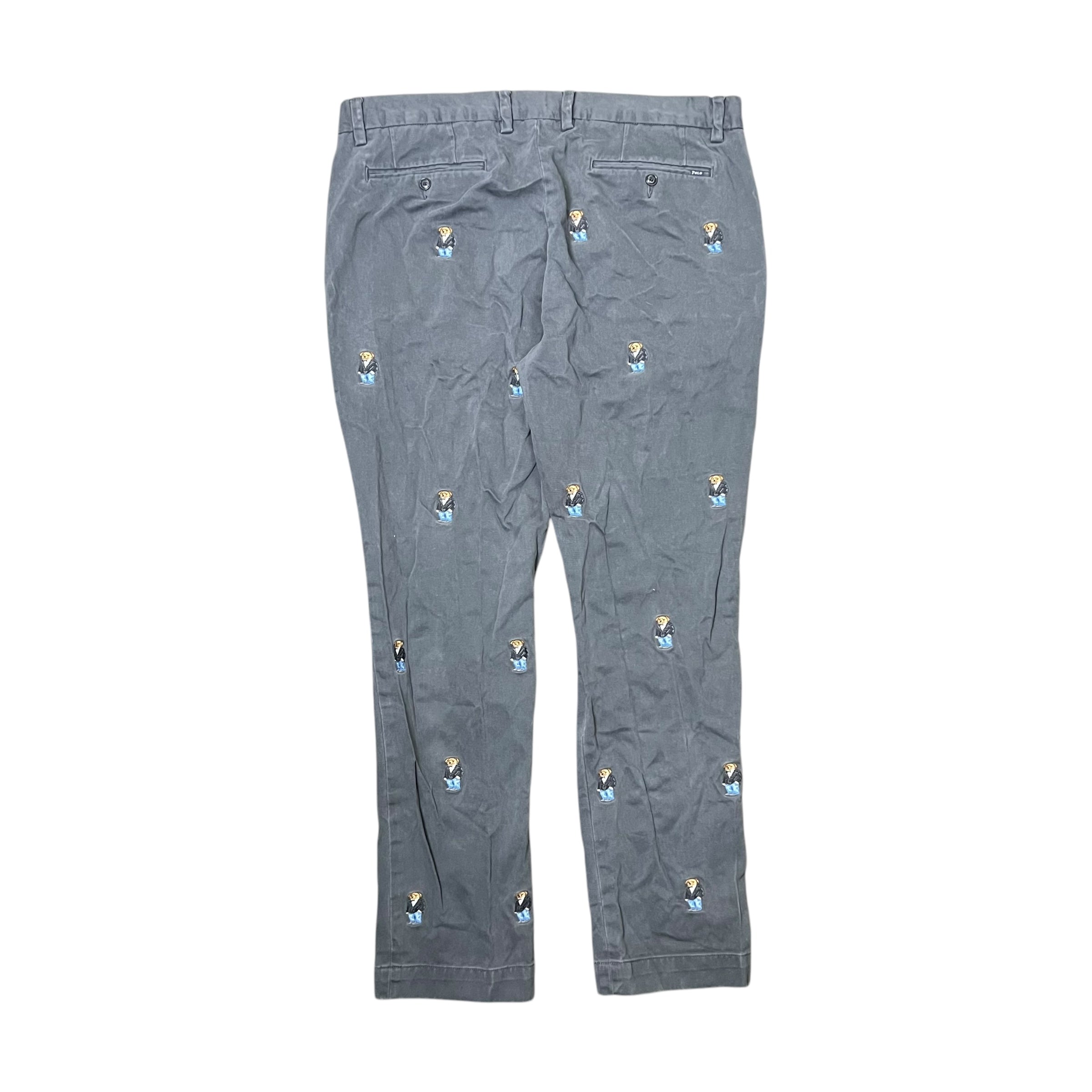Vintage Polo By Ralph Lauren Slim Fit Embroidered Teddy Bear Pant Grey