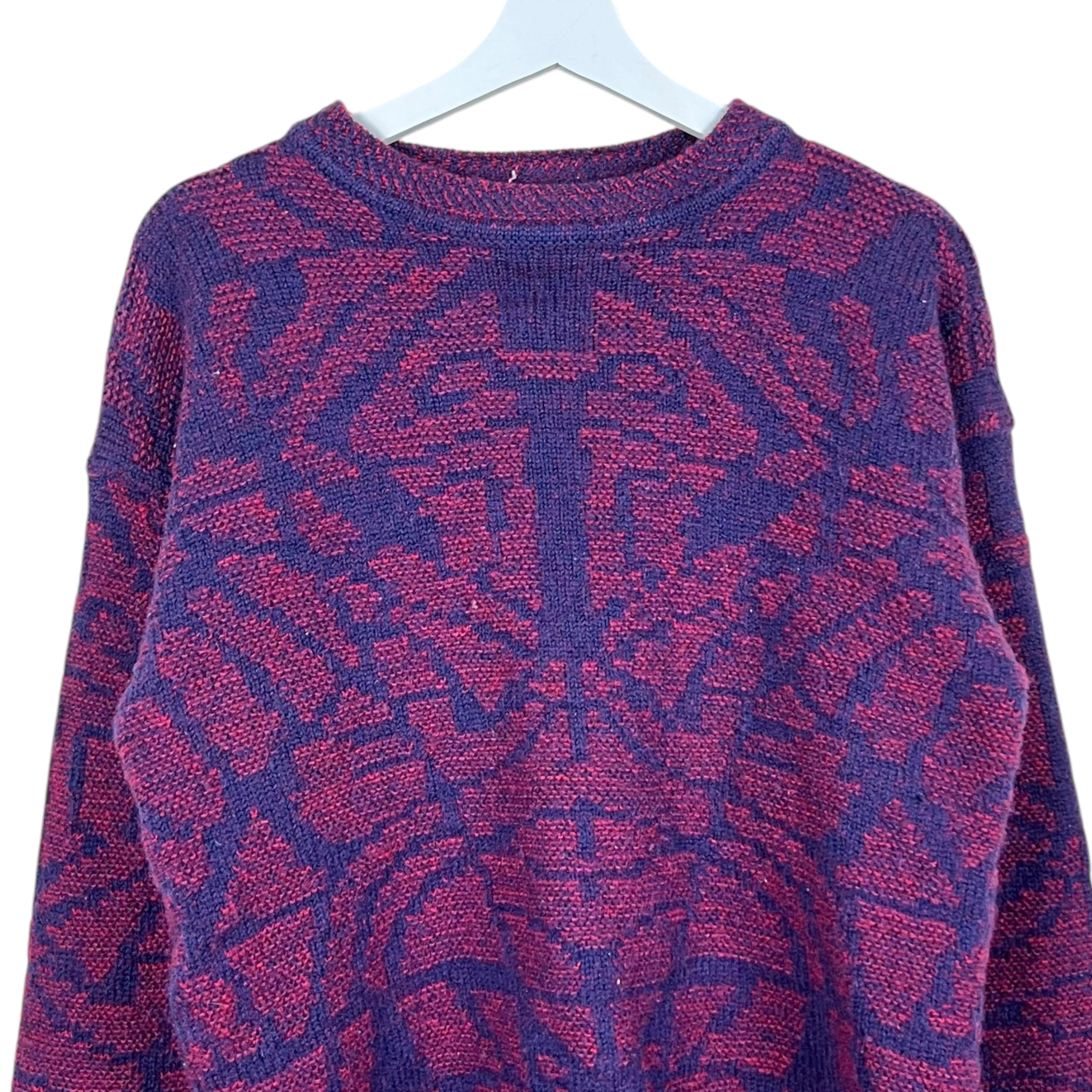 Vintage Christian Dior Women’s Abstract Pattern Wool Knit Purple