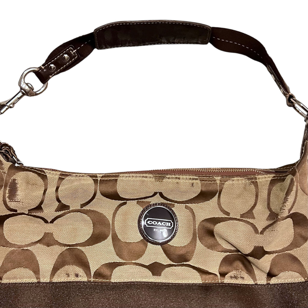 Coach Signature Stripe Hobo Bag Brown