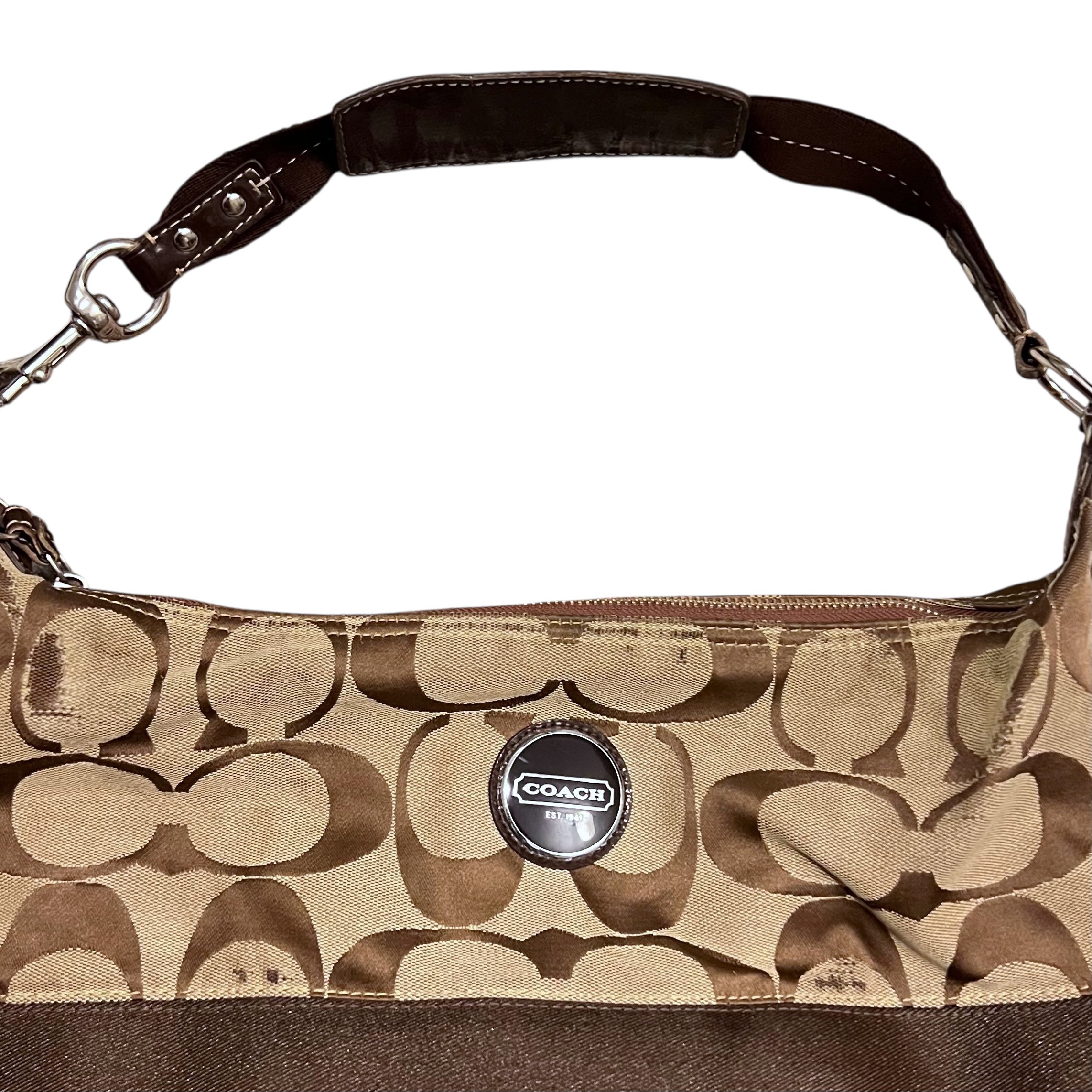 Coach Signature Stripe Hobo Bag Brown