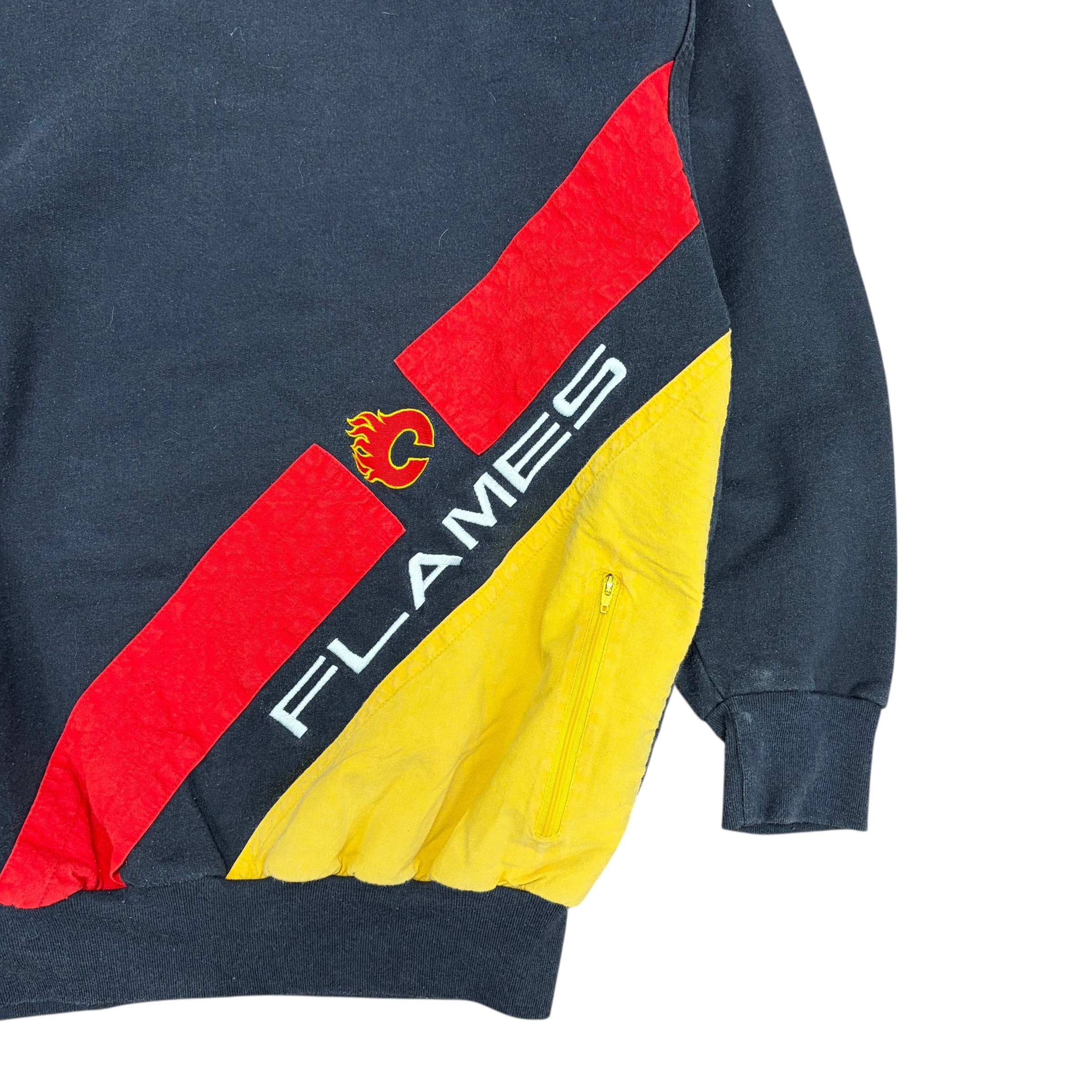 Vintage NHL Calgary Flames Side Stripe Crewneck Black