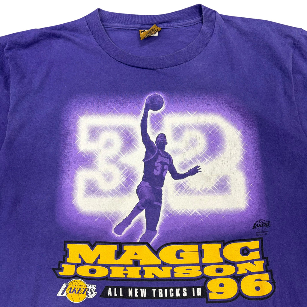Vintage Nutmeg NBA Los Angeles Lakers Magic Johnson “All New Tricks In 96” Tee Purple