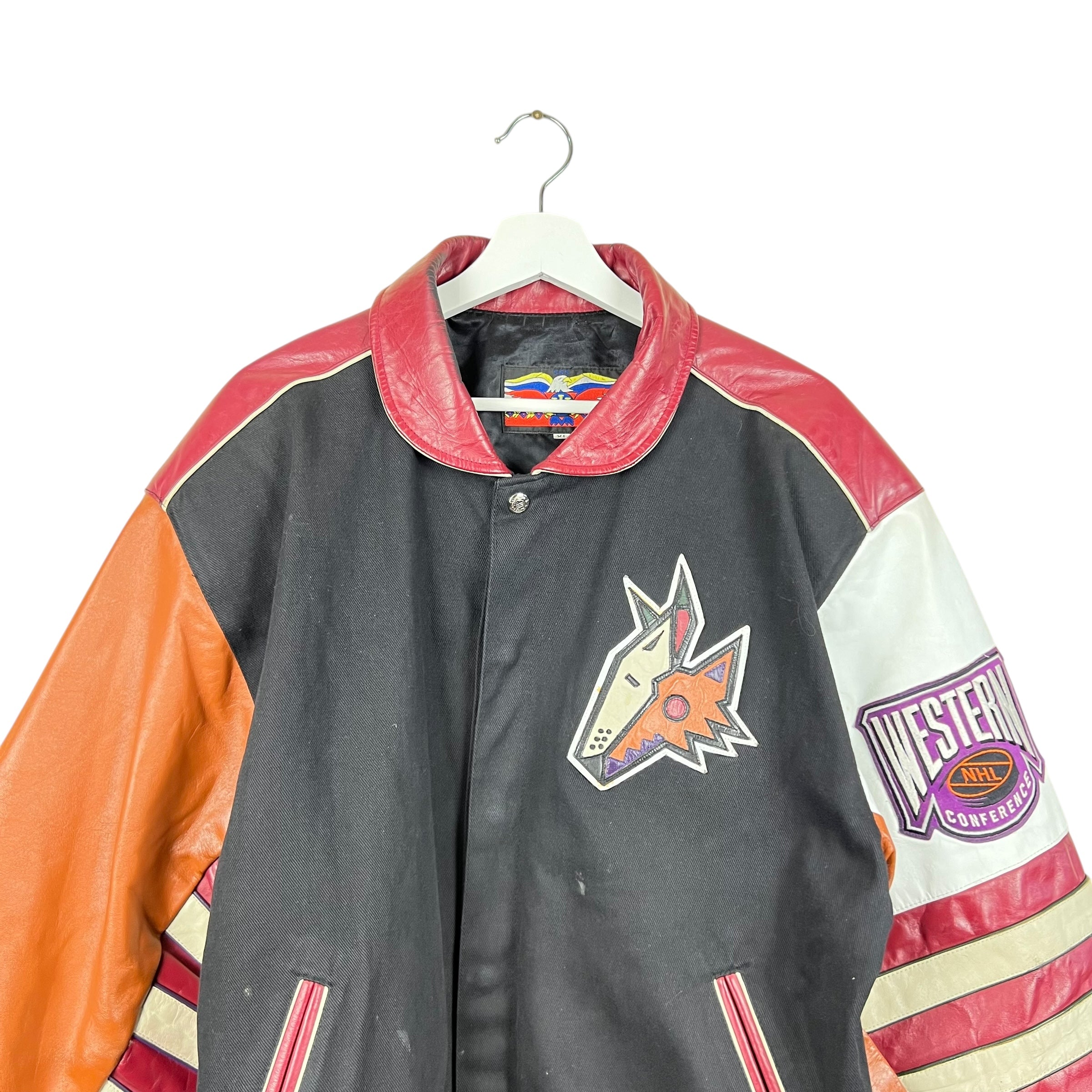 Vintage Jeff Hamilton Phoenix Coyotes Embroidered Leather Jacket