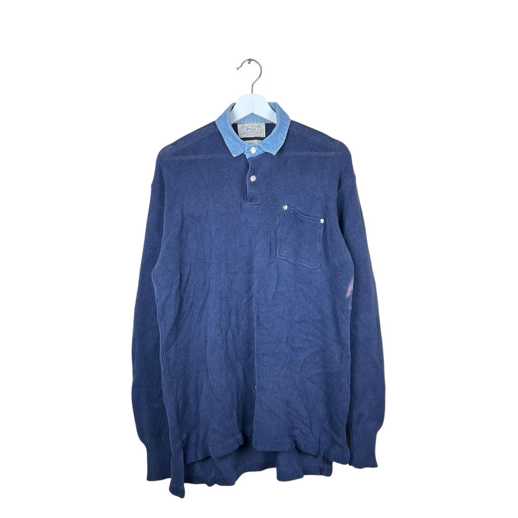 Vintage Polo By Ralph Lauren Collared Longsleeve Knit Navy