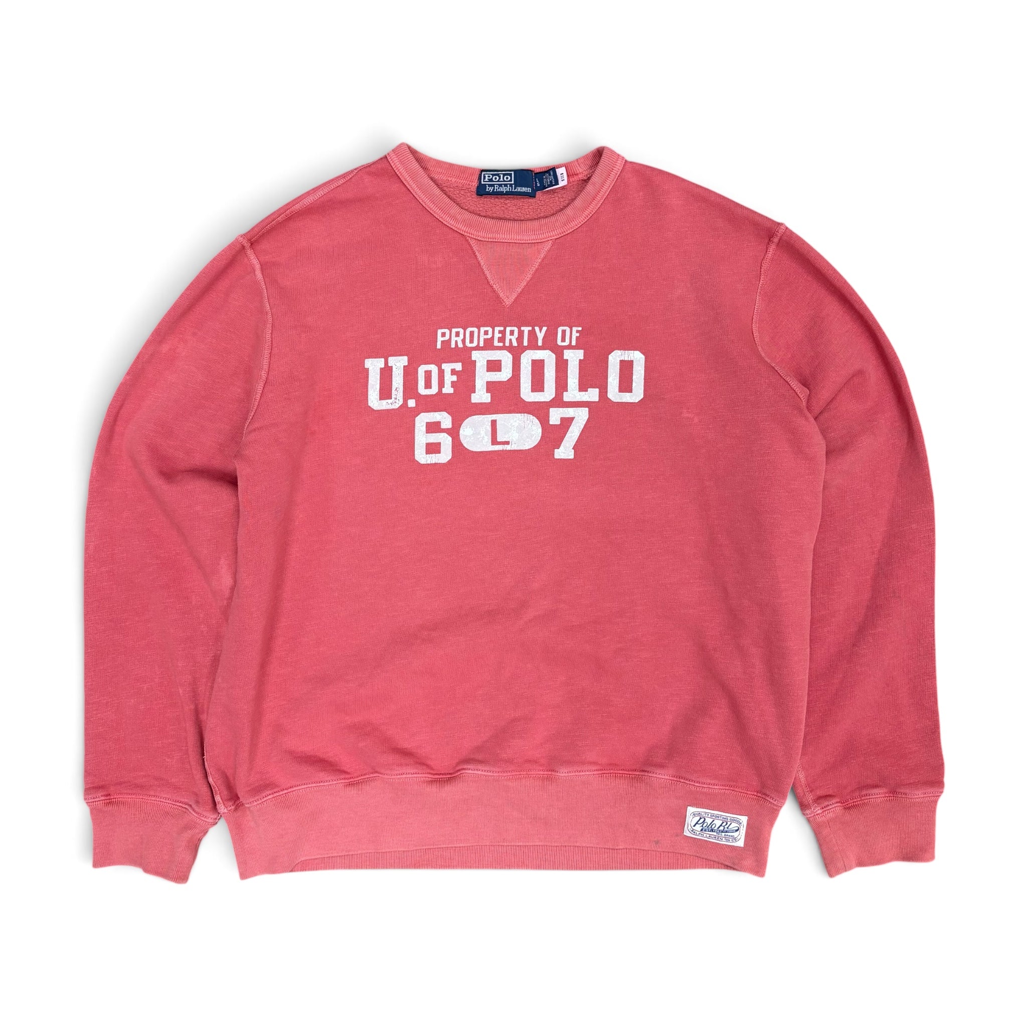 Vintage Polo By Ralph Lauren “Property Of 6 L 7” Crewneck Coral