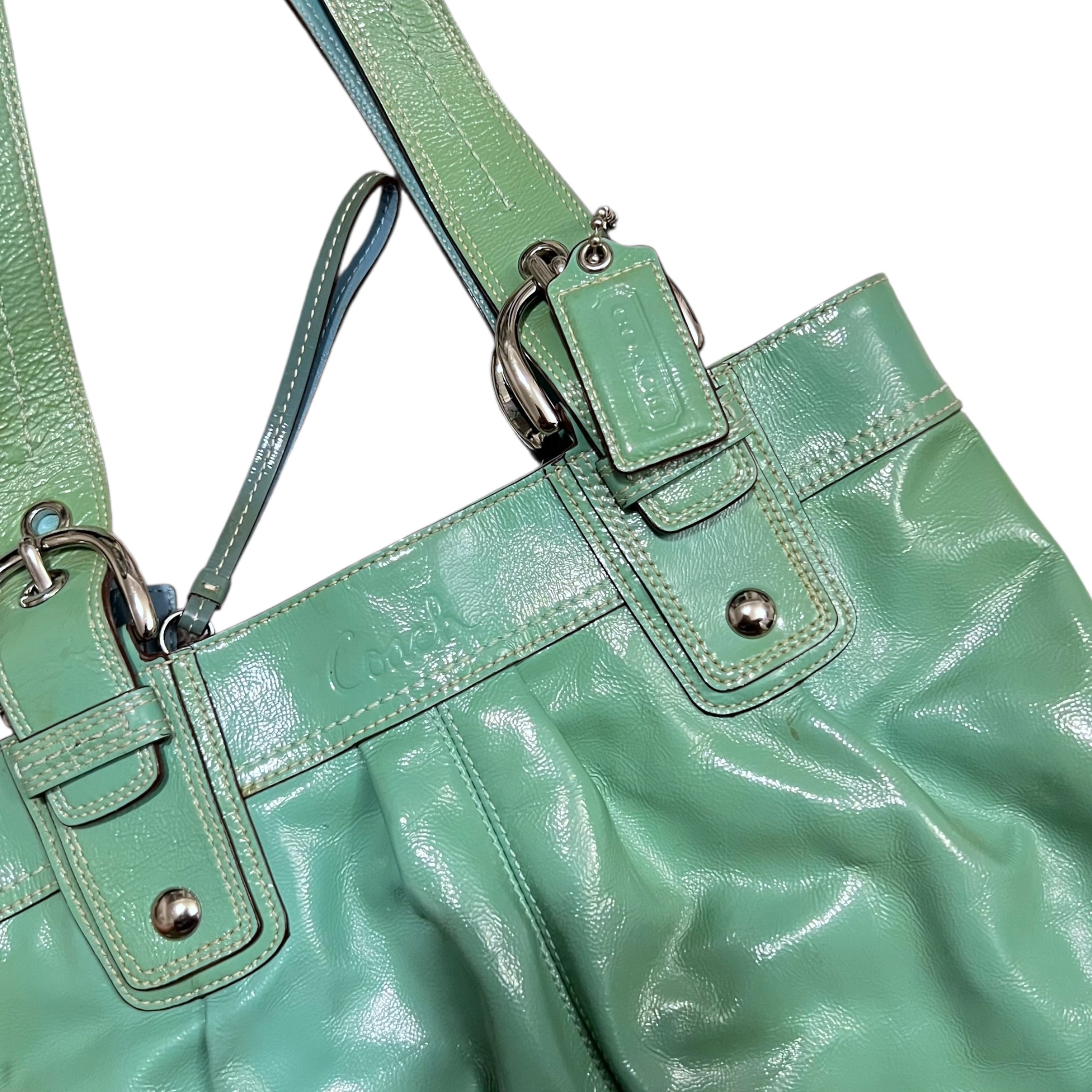 Coach Mineral Soho Pleat Patent Leather Bag Teal