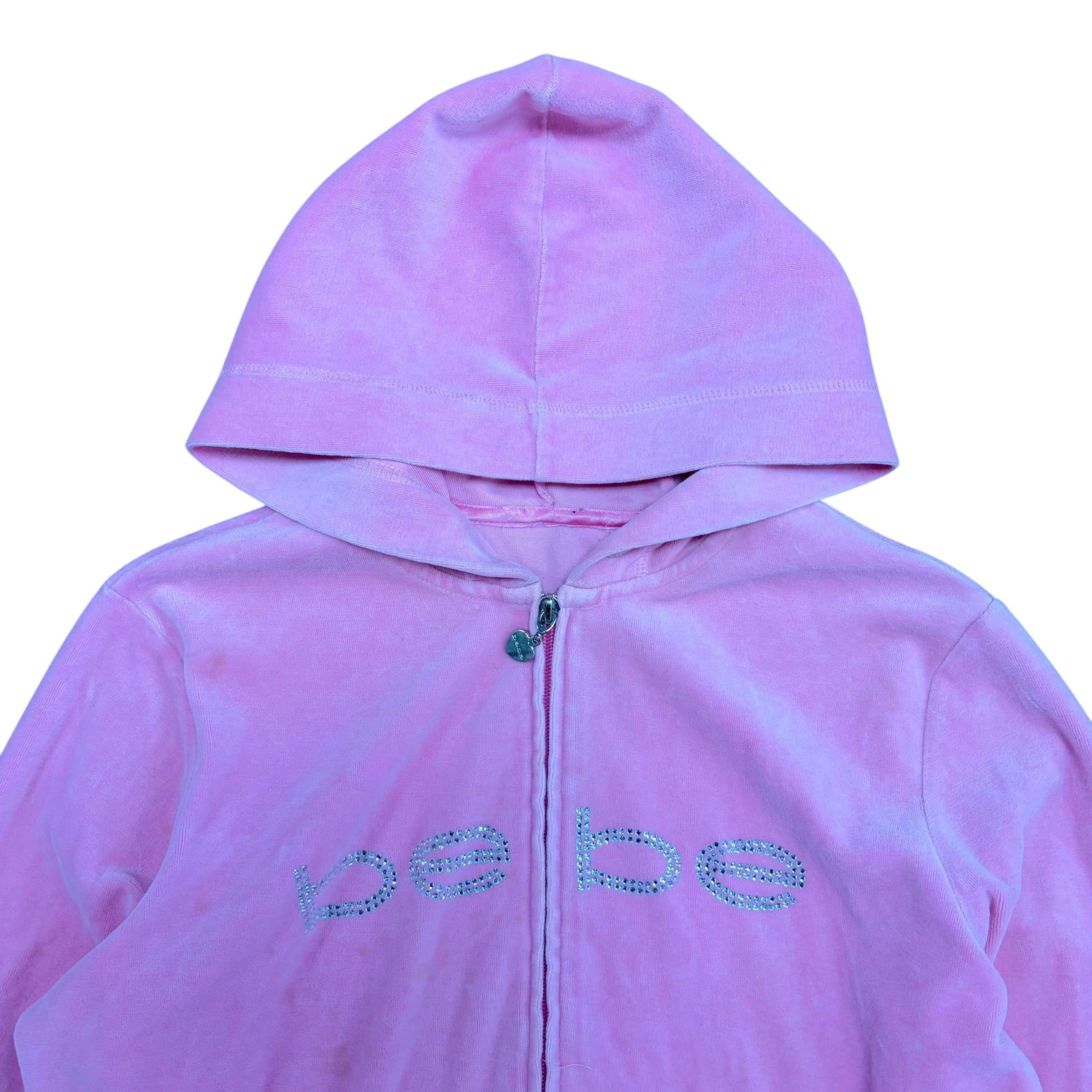 Vintage Bebe Women’s Bedazzled Logo Velour Hoodie Pink