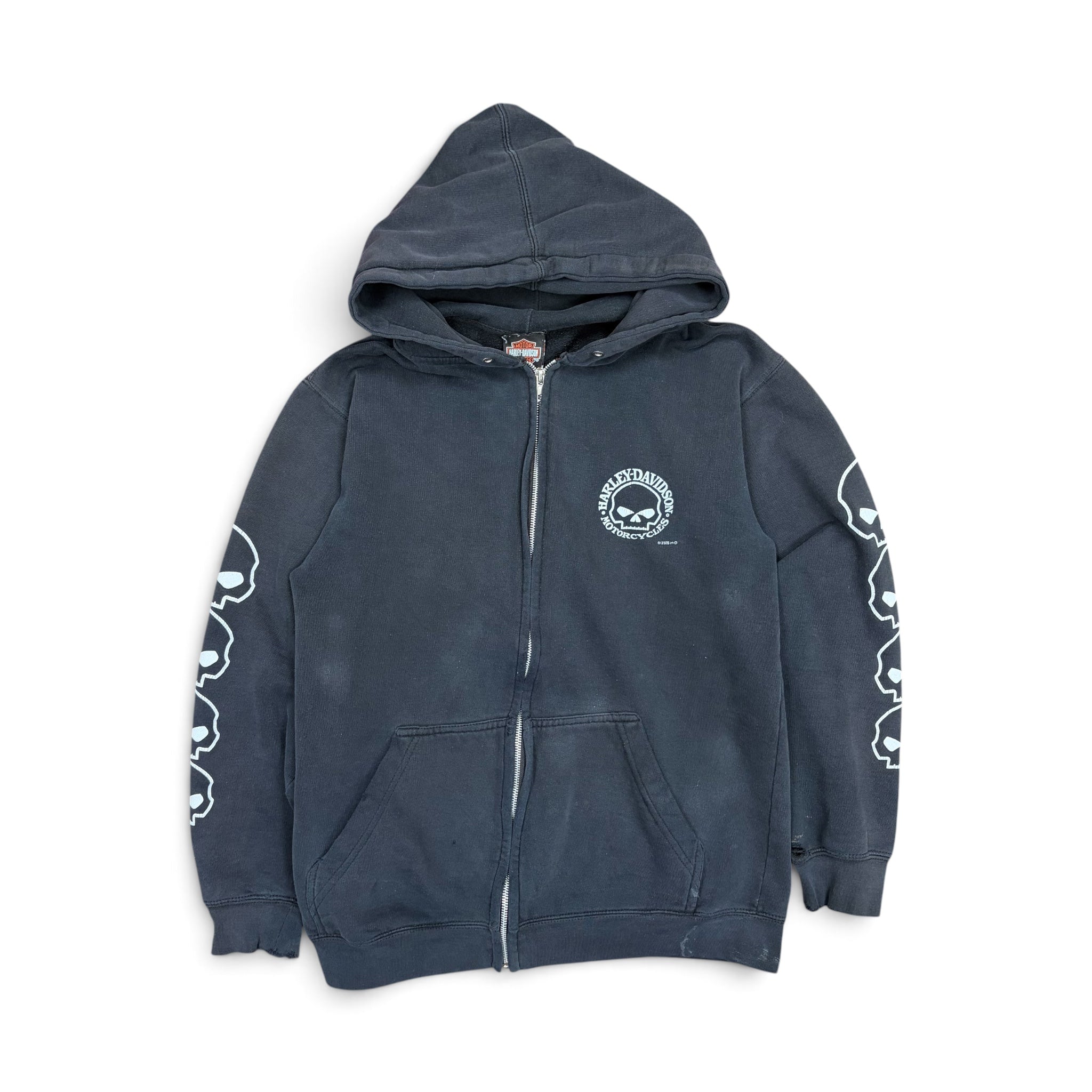 Vintage Harley Davidson Skull Zip Up Hoodie Black