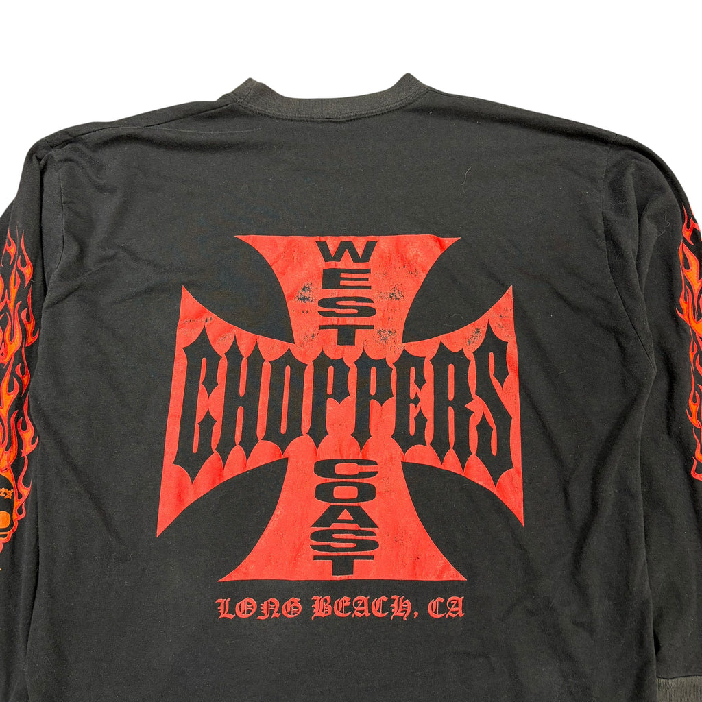 Vintage Y2K West Coast Choppers Red Flame Long Sleeve Black