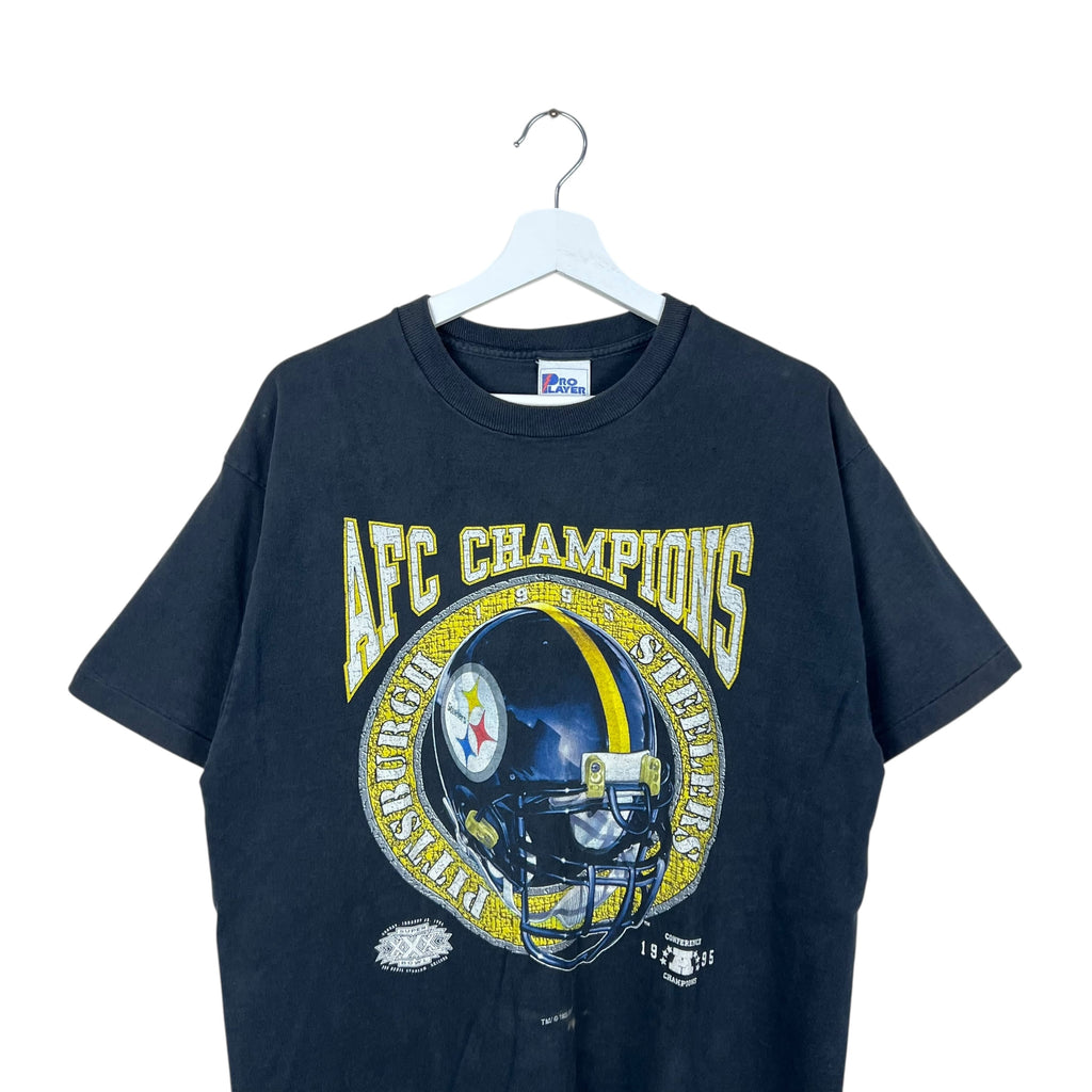 1995 Pro Player NFL Pittsburgh Steelers AFC Helmet Logo Tee Black