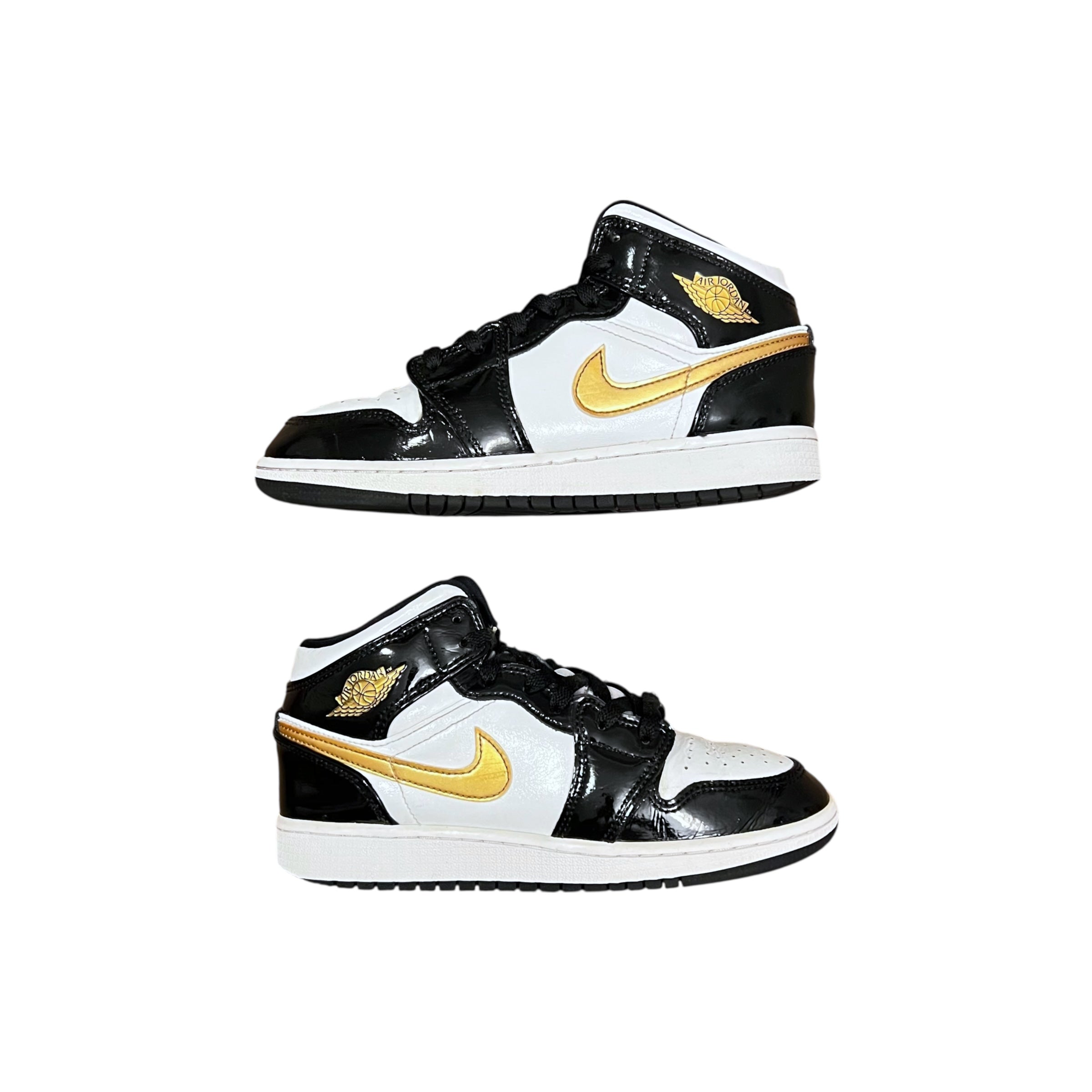 Jordan 1 Mid Patent Black White Gold (GS)