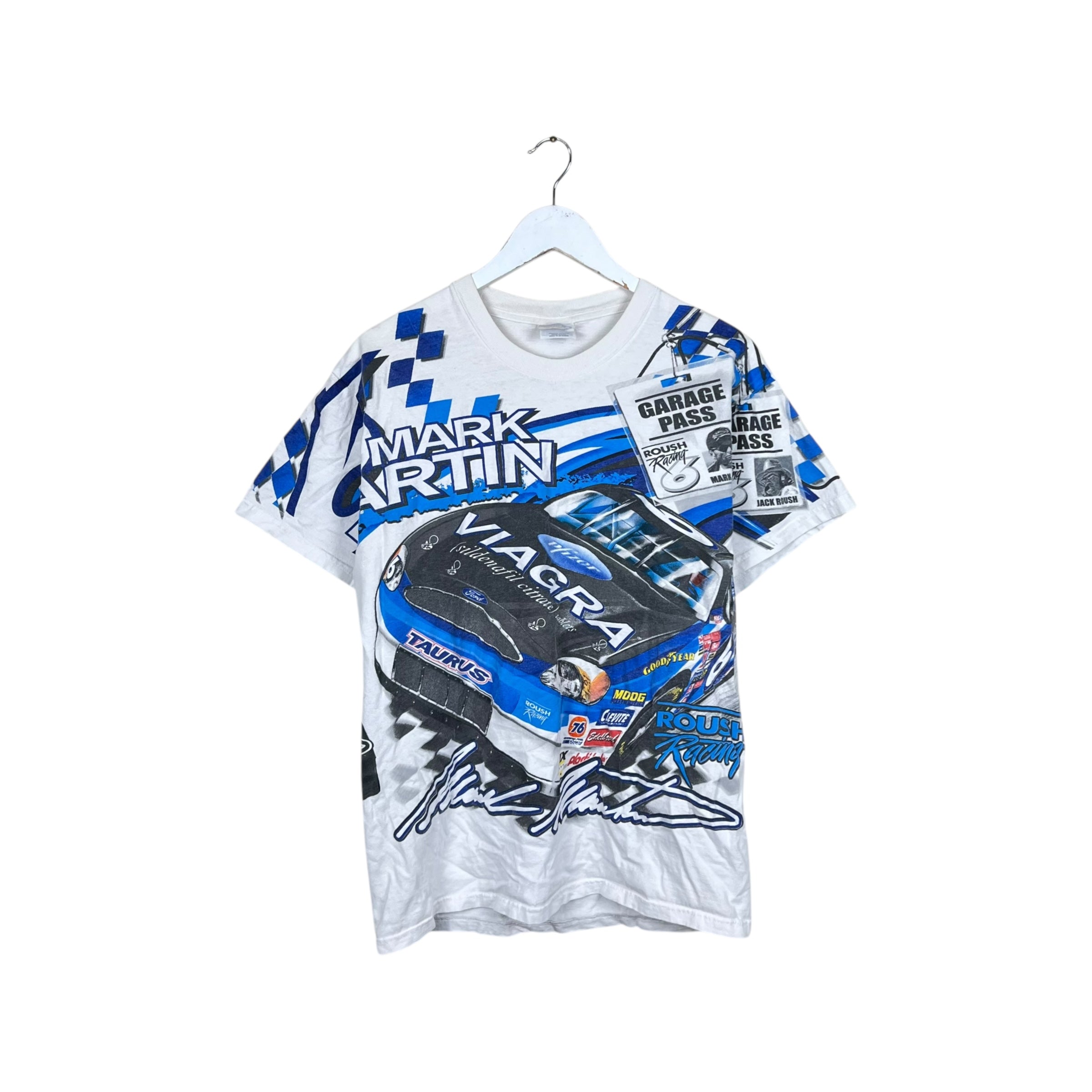 Vintage NASCAR Mark Martin “Blue Streak” Racing AOP Graphic Tee White
