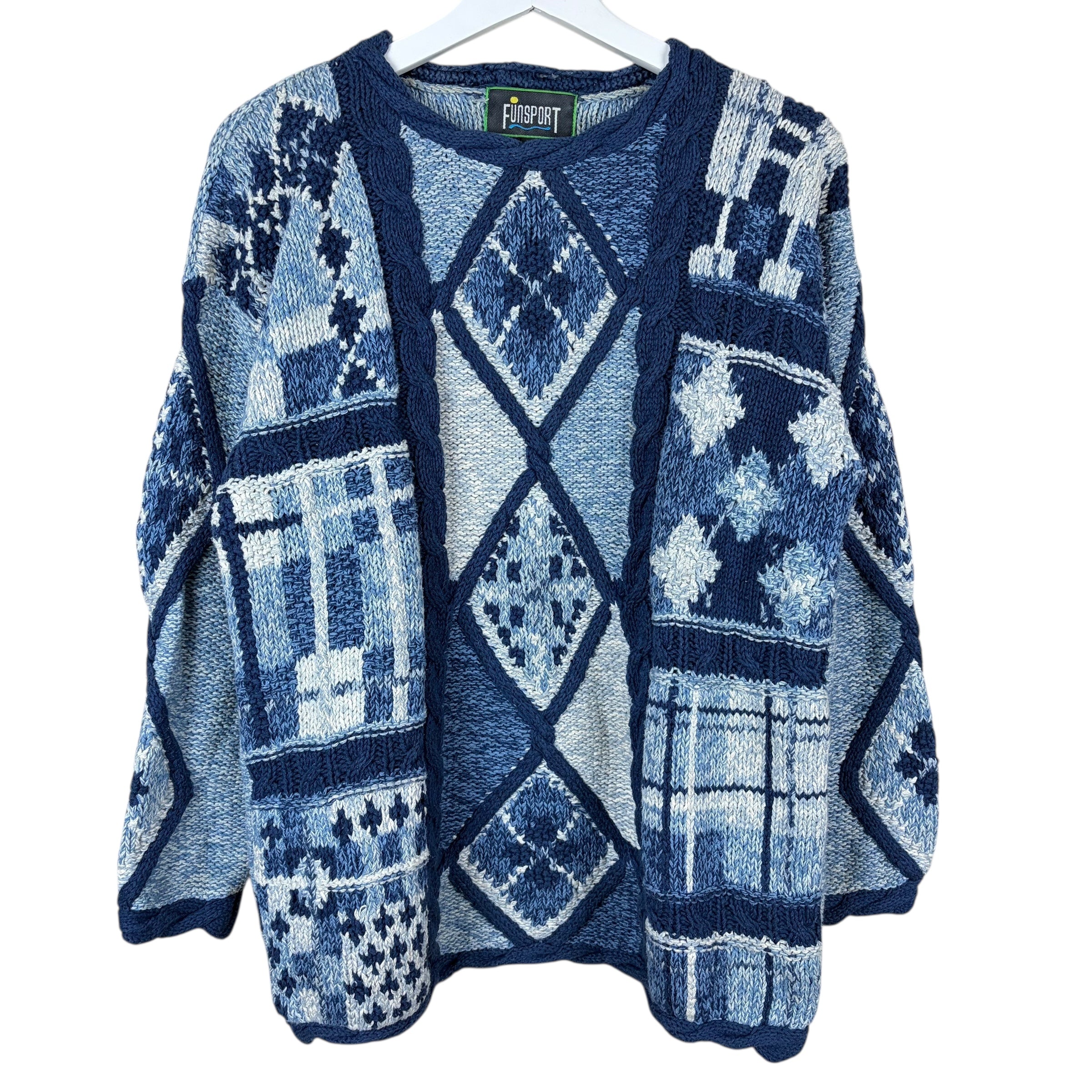 Vintage Funsport Pattern Cable Knit Blue