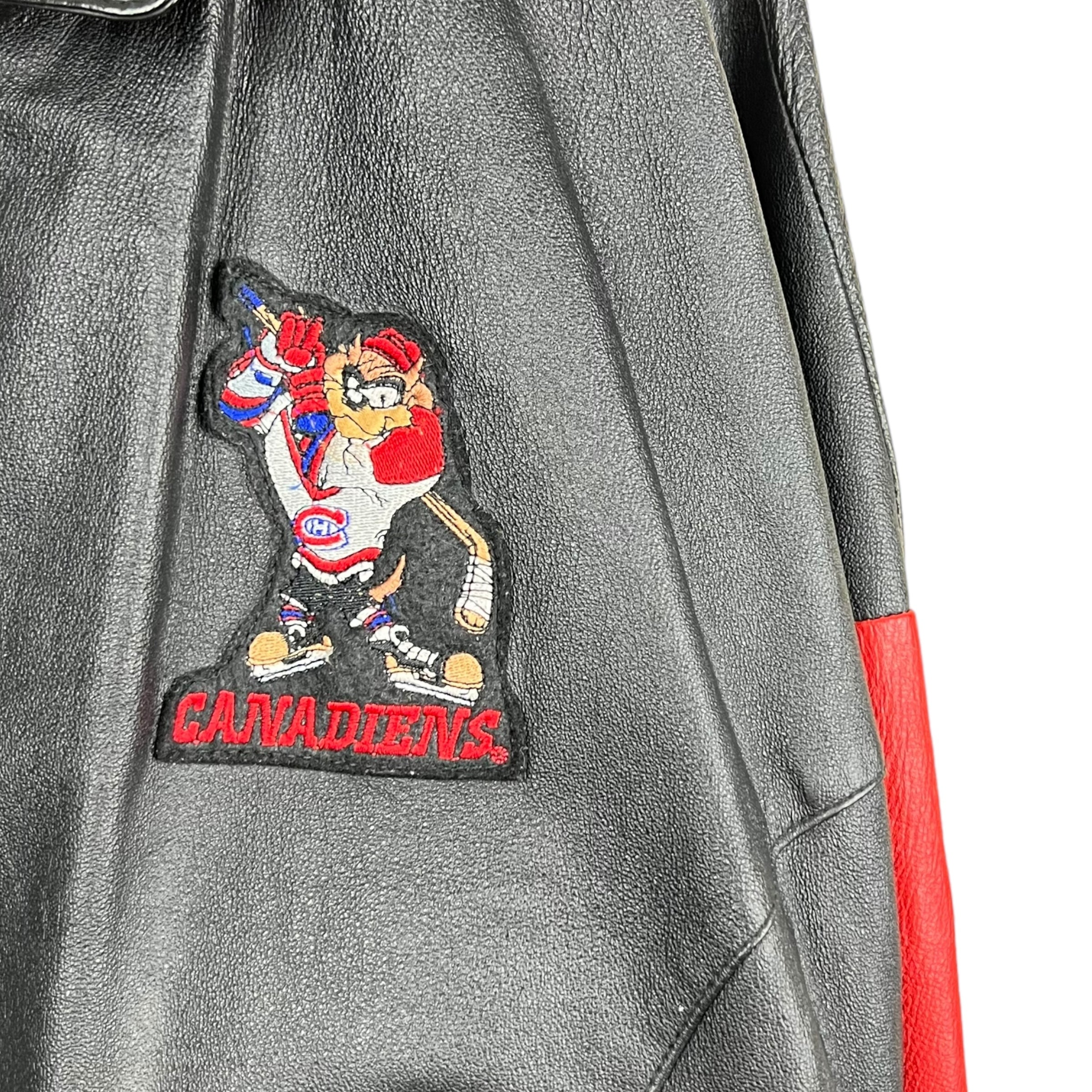 Vintage NHL x Looney Tunes Montreal Canadians Taz Embroidered Leather Jacket