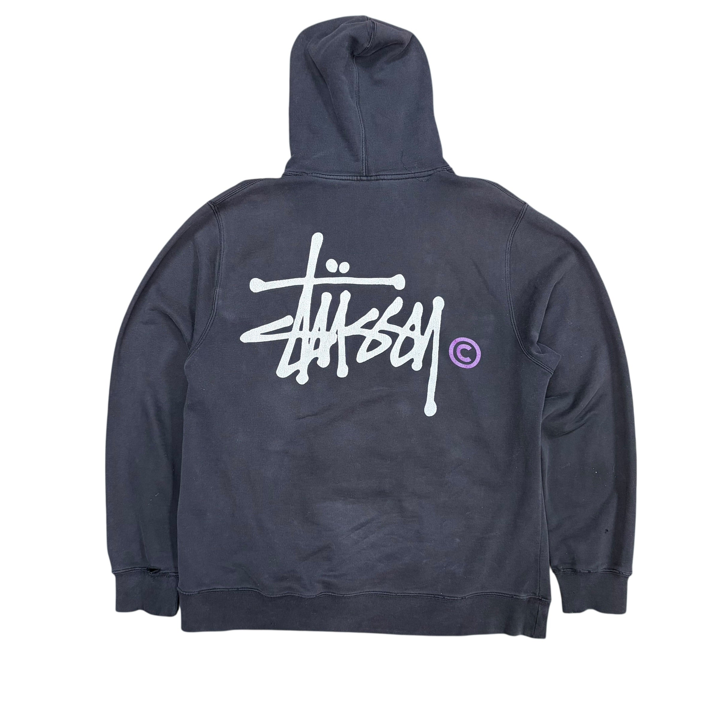 Vintage Stussy Logo Hoodie Distressed Black