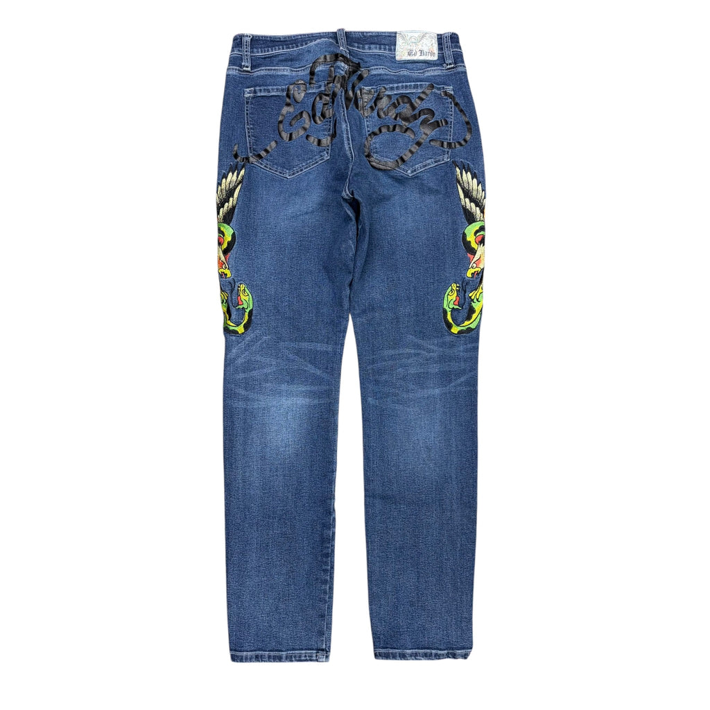 Y2K Ed Hardy Women’s Eagle/Snake Embroidered Jeans Dark Wash