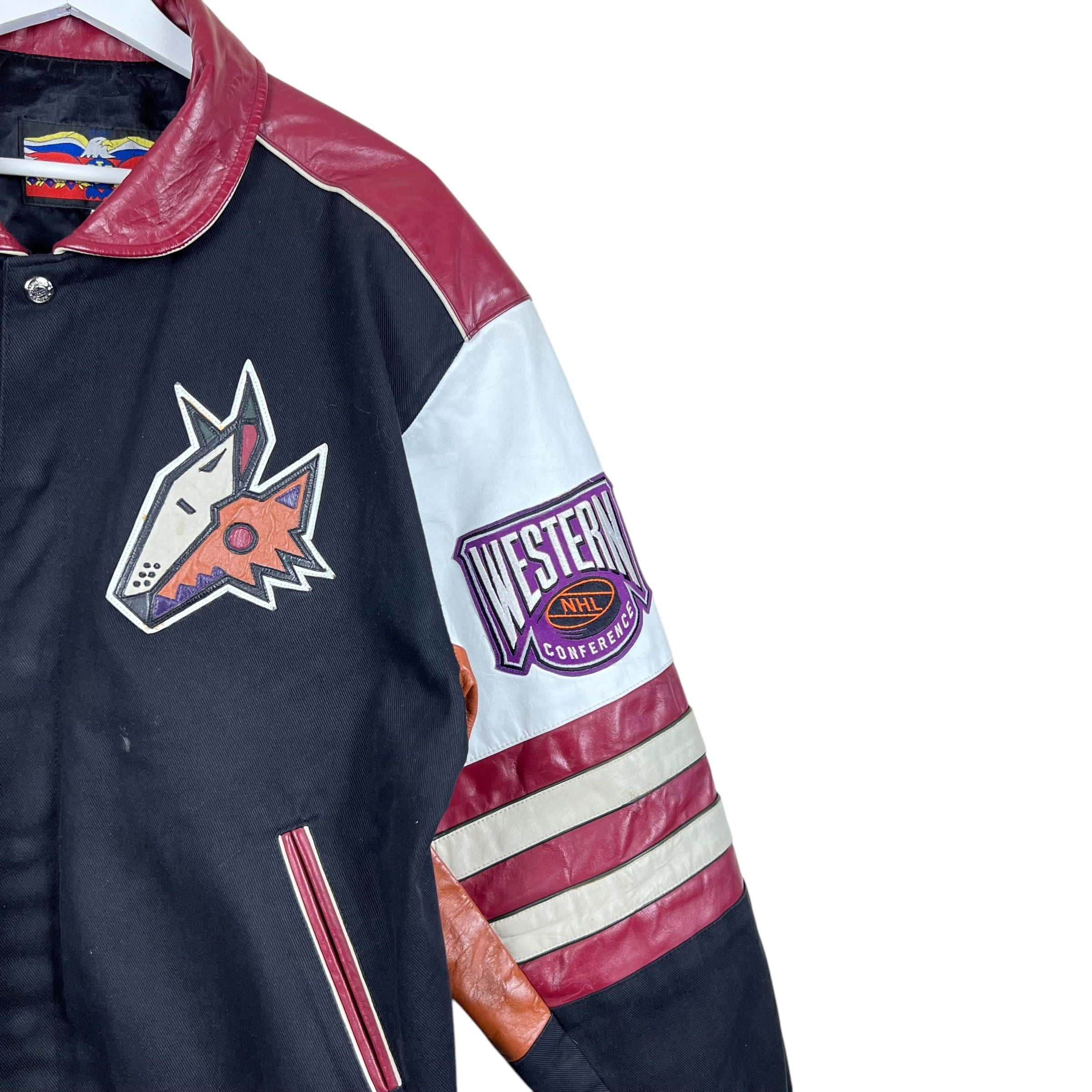 Vintage Jeff Hamilton Phoenix Coyotes Embroidered Leather Jacket