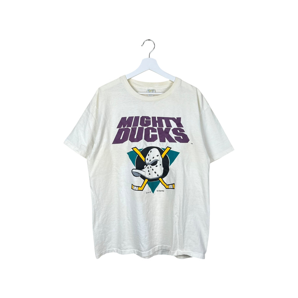 1993 Competitor NHL Mighty Ducks Logo Tee Cream White