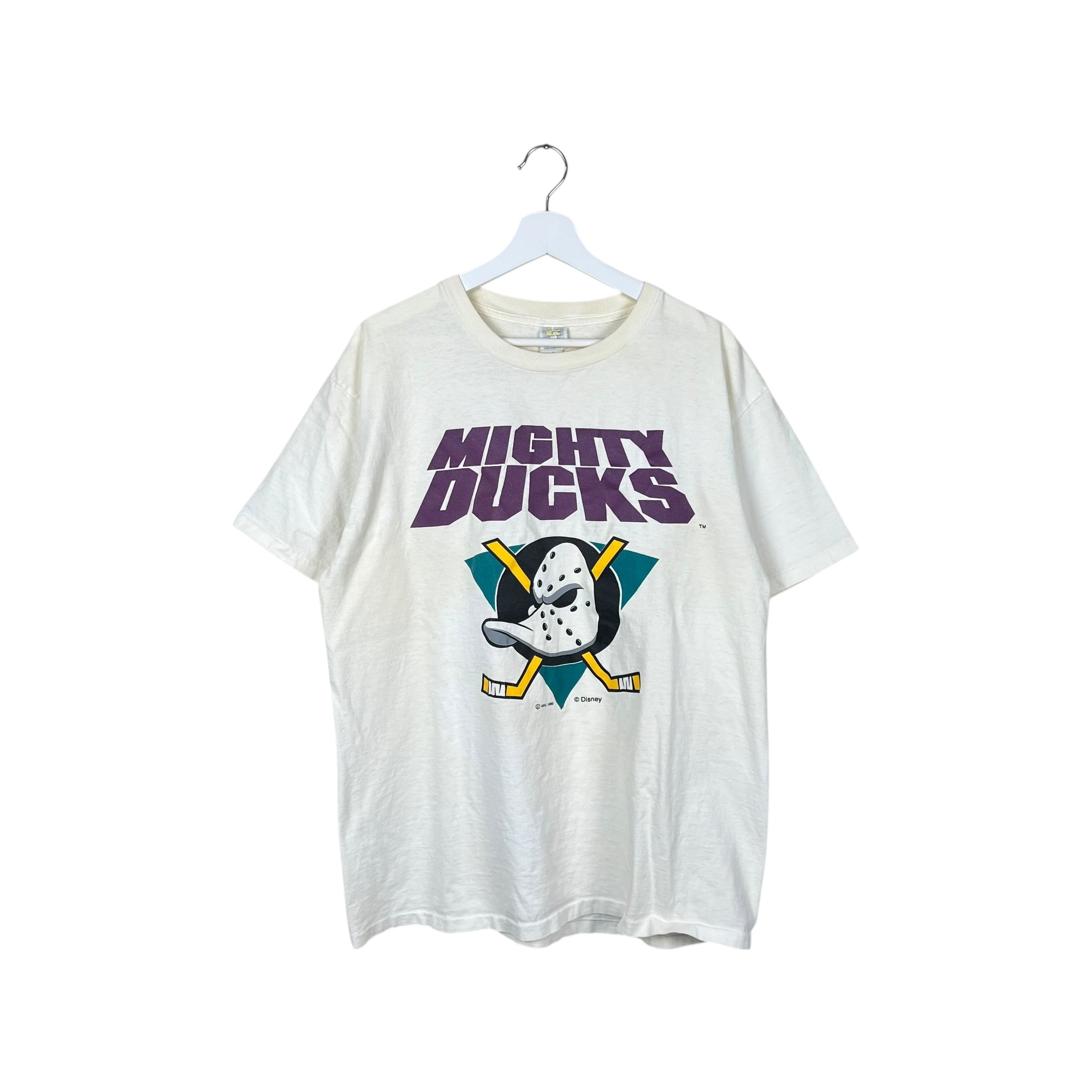 1993 Competitor NHL Mighty Ducks Logo Tee Cream White