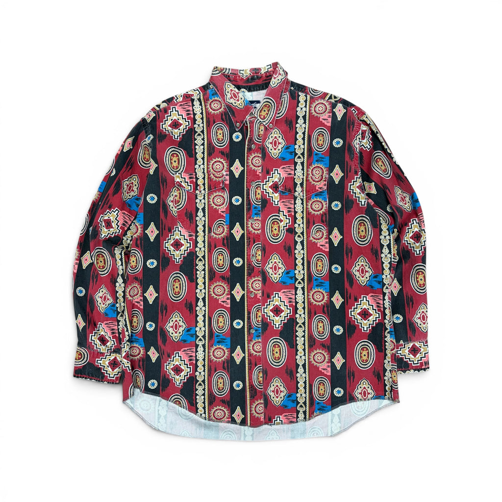 Vintage Wrangler Brushpopper Cowboy Fit Multi Patterned Western Pearl Snap