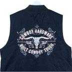 Vintage Cowboy Hardware Embroidered Logo Canvas Vest Black