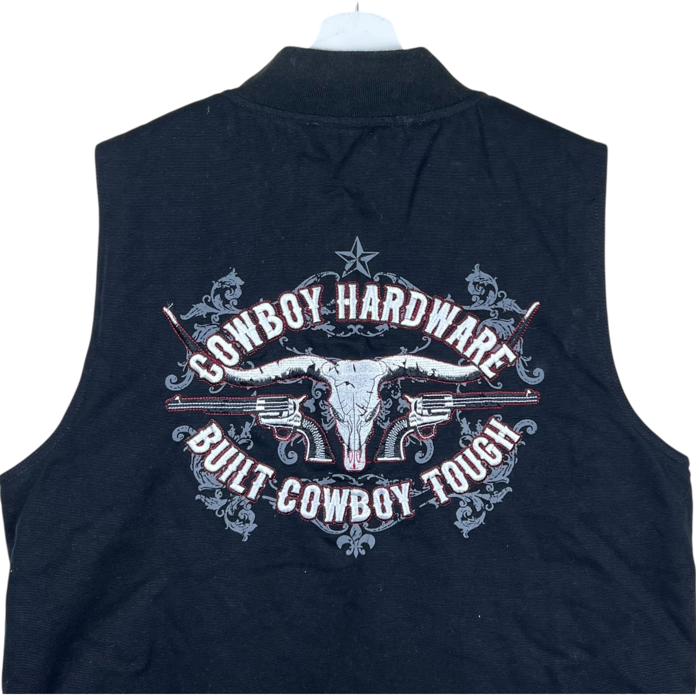 Vintage Cowboy Hardware Embroidered Logo Canvas Vest Black