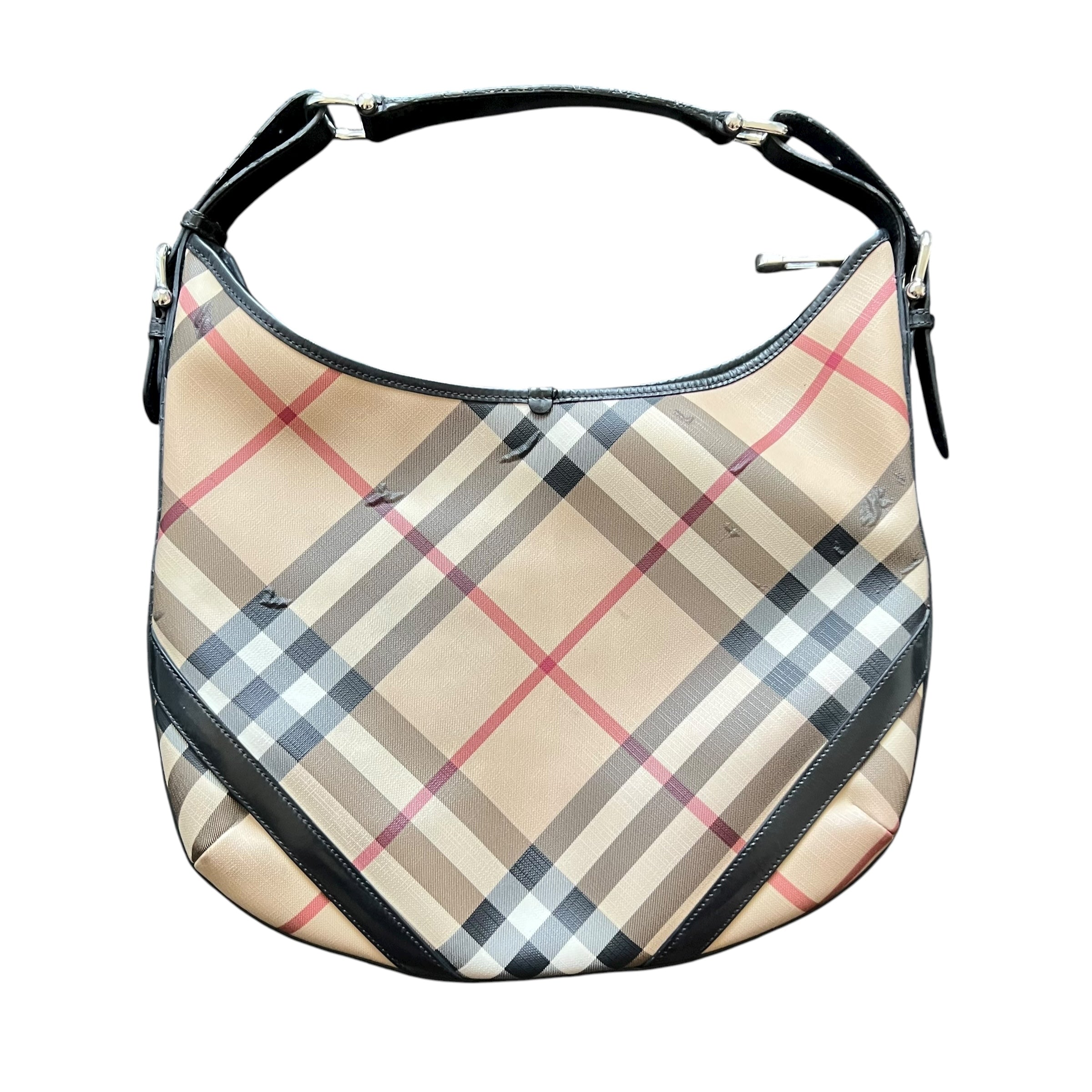 Burberry SuperNova Check Coated Canvas Hobo Bag Brown