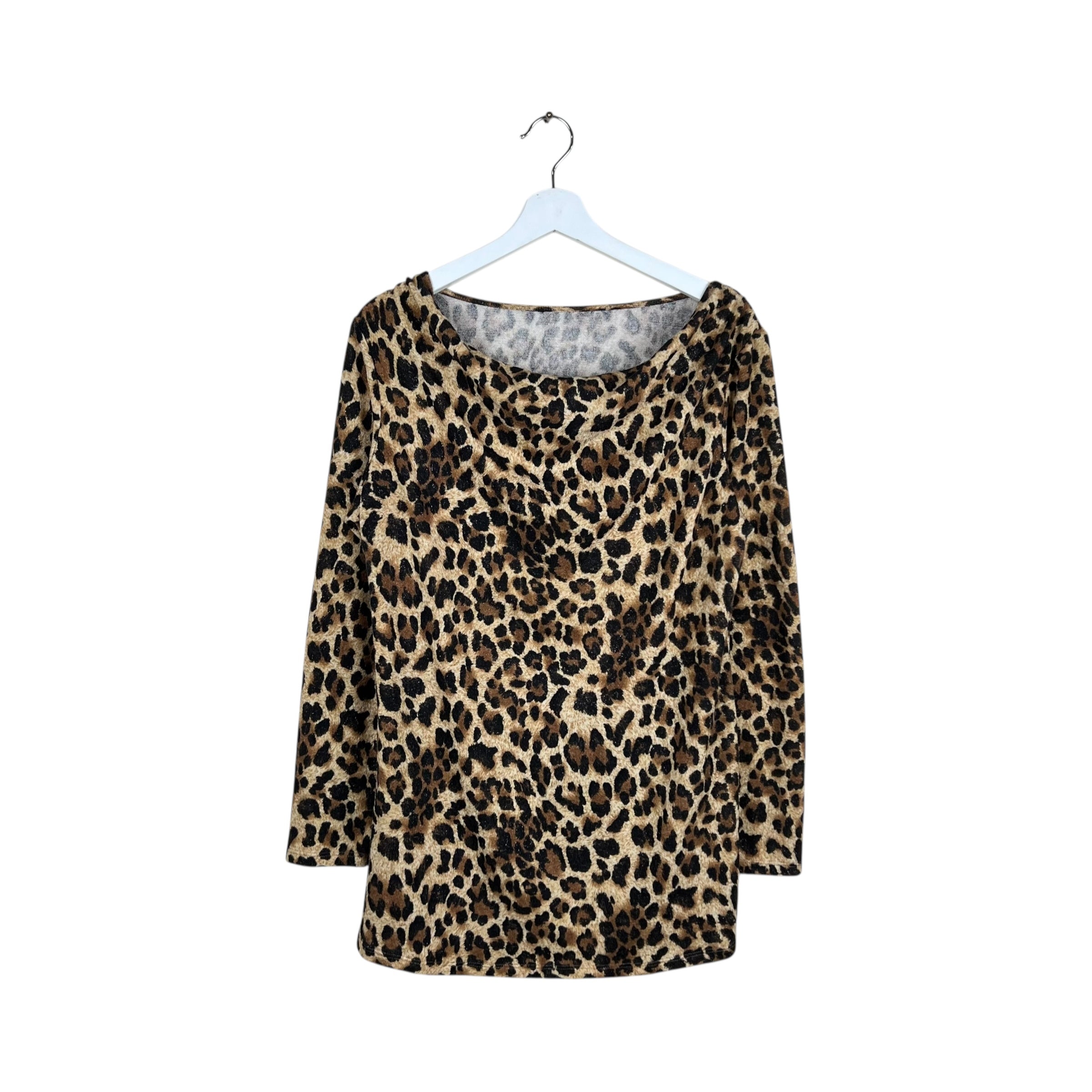 Vintage Women’s Cowl Neck Longsleeve Top Leopard Print