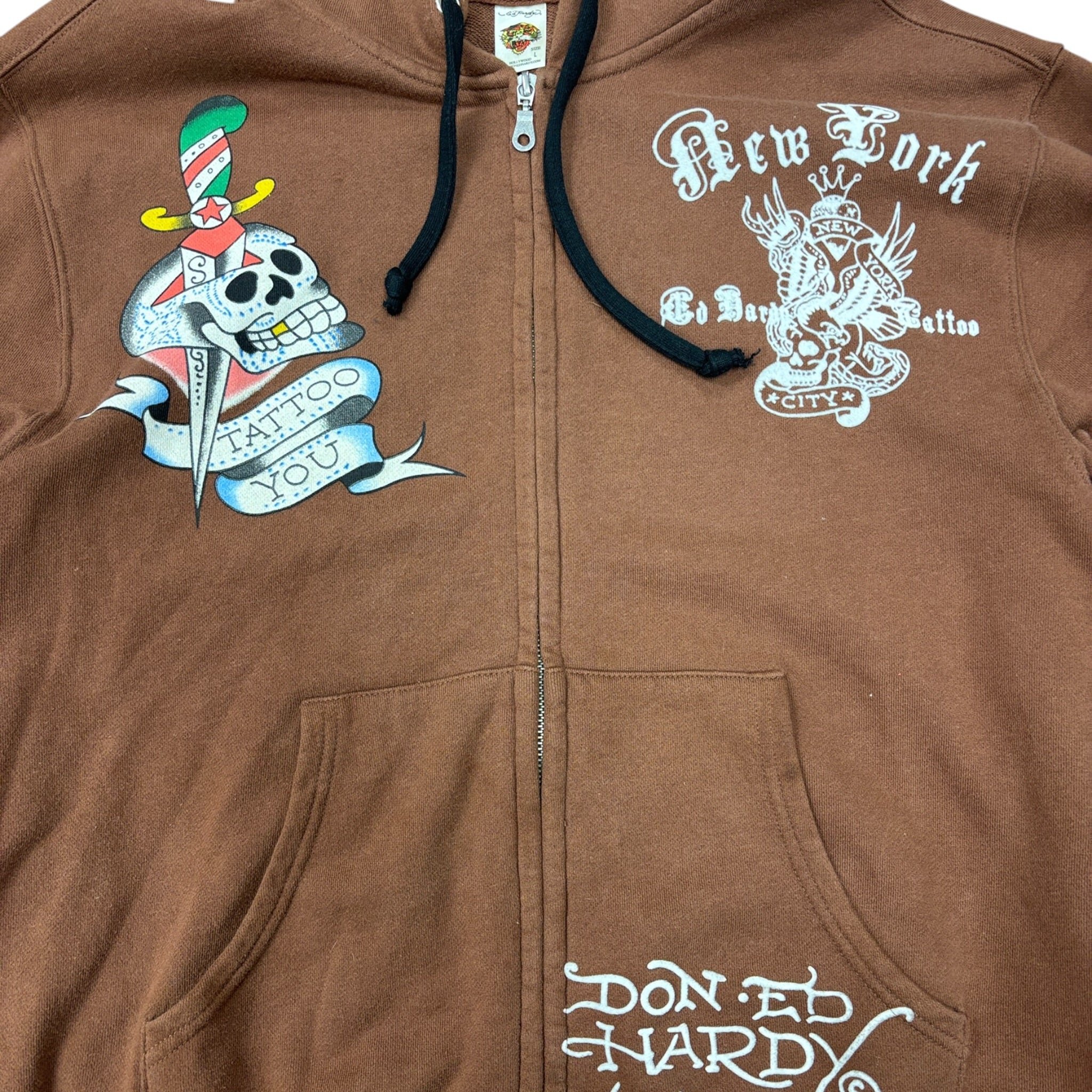 Vintage Ed Hardy New York Embroidered Hoodie Brown