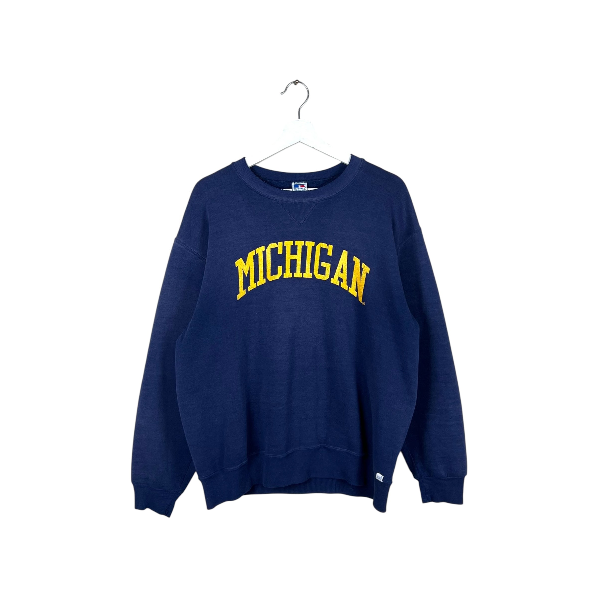 Vintage Russell Athletic Michigan University Spellout Crewneck Faded Navy