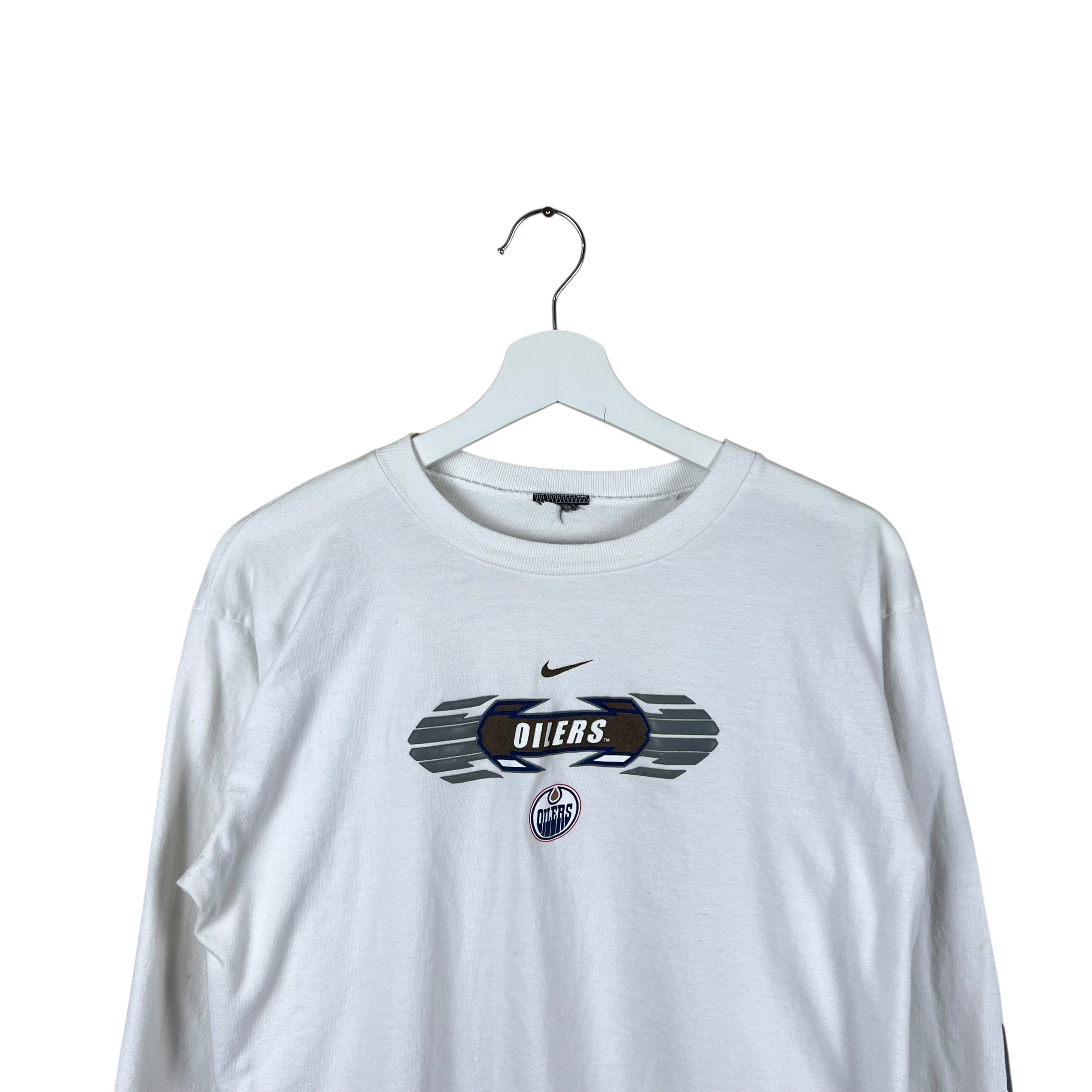 Vintage Y2K Nike NHL Edmonton Oilers Middle Swoosh Logo Longsleeve White