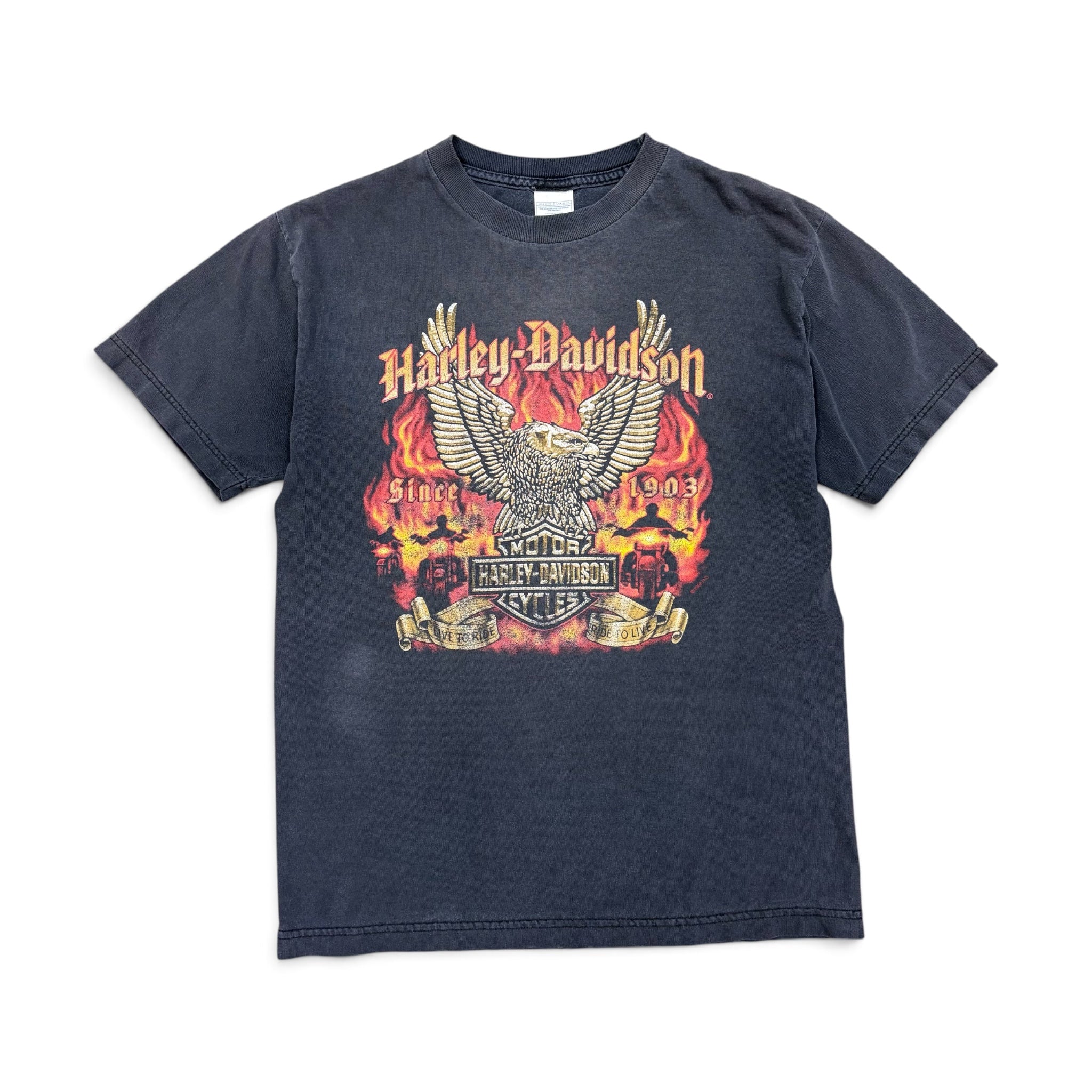 Vintage Harley Davidson Trev Deely Flaming Eagle Tee Washed Black