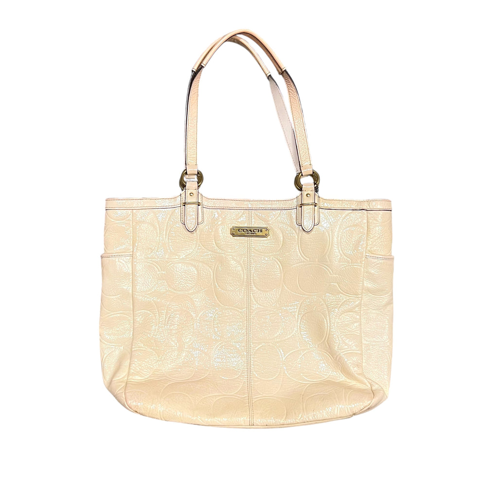 Coach Gallery Embossed Patent Tote Bag Cream