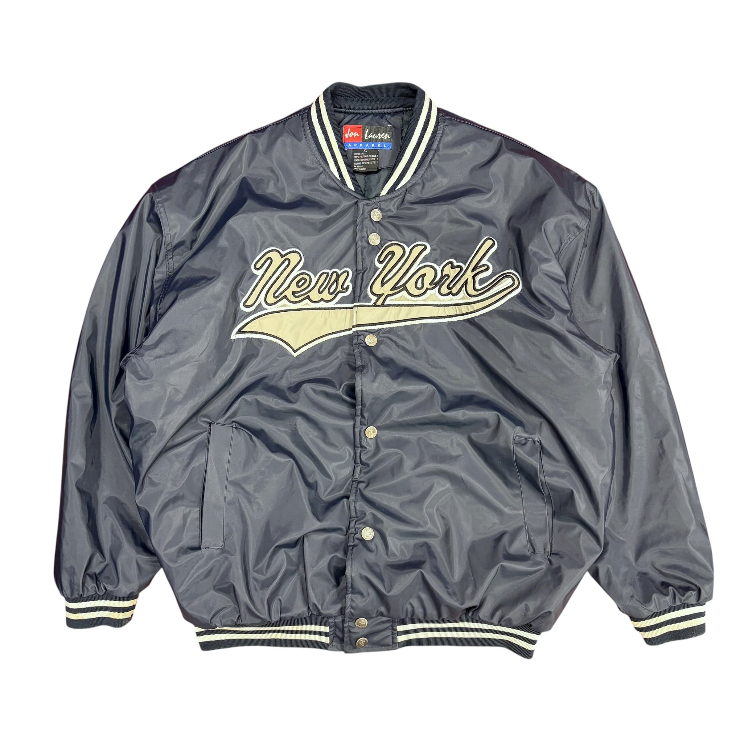 Vintage New York Script Logo Bomber Jacket Navy