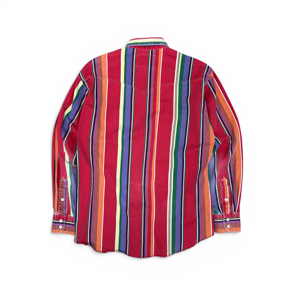 Vintage Wrangler Brushpopper Western Cowboy Cut Striped Pearl Snap
