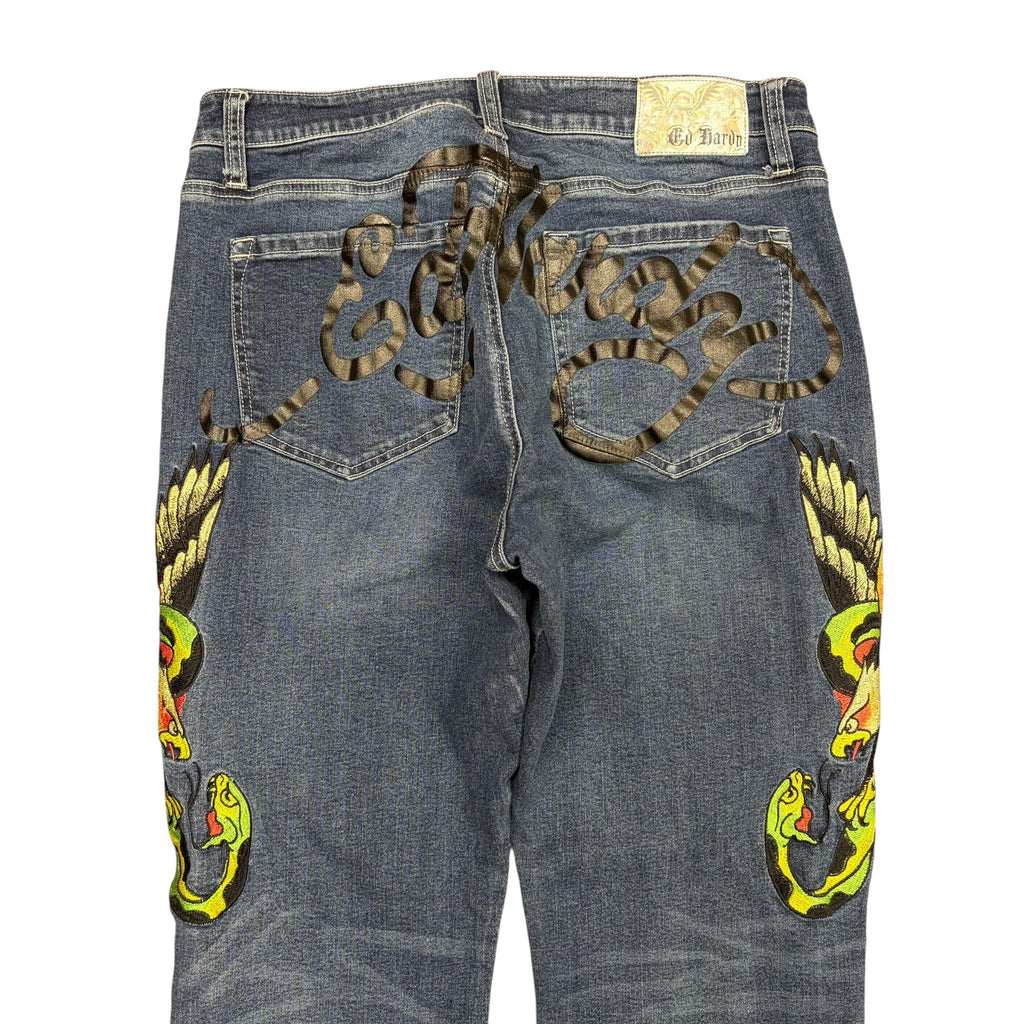 Y2K Ed Hardy Women’s Eagle/Snake Embroidered Jeans Dark Wash