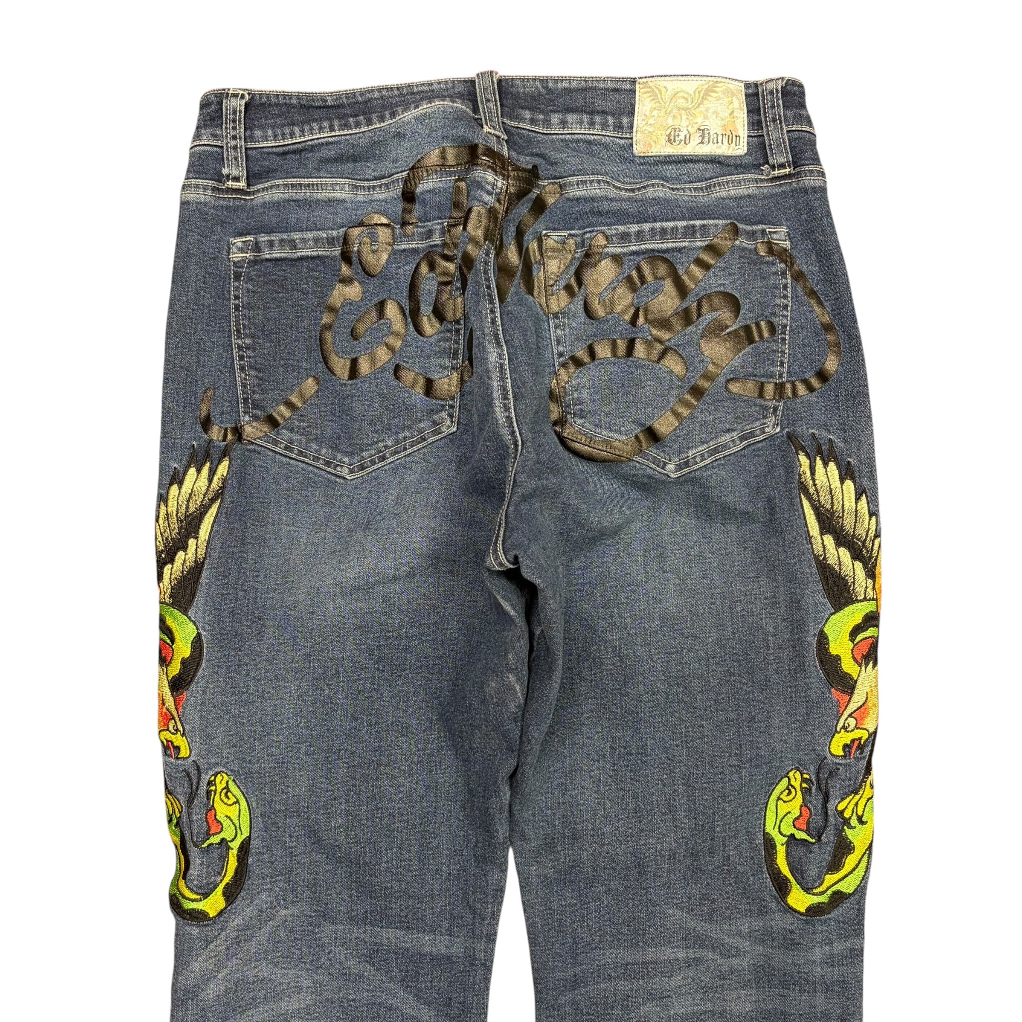 Y2K Ed Hardy Women’s Eagle/Snake Embroidered Jeans Dark Wash