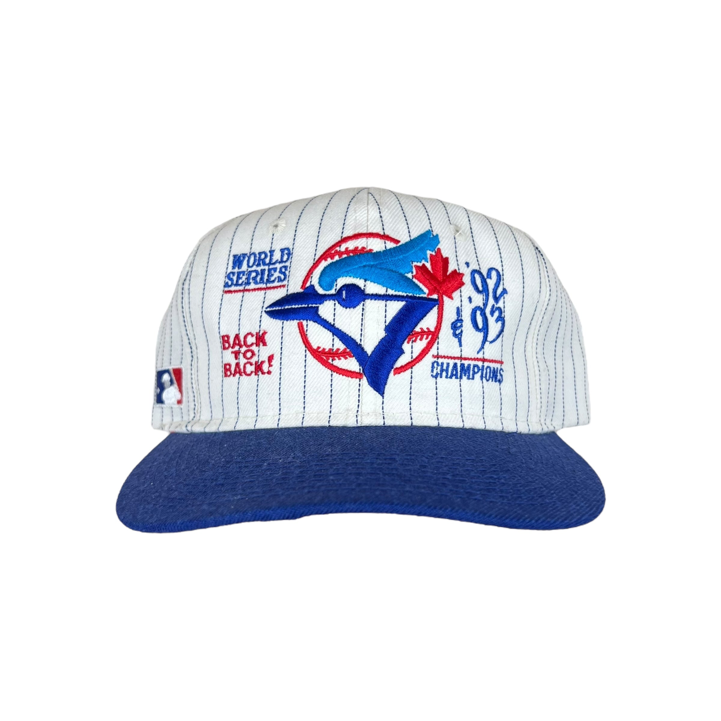 Vintage Sports Specialties Toronto Blue Jays World Series “Back To Back!” Champions Pinstripe SnapBack
