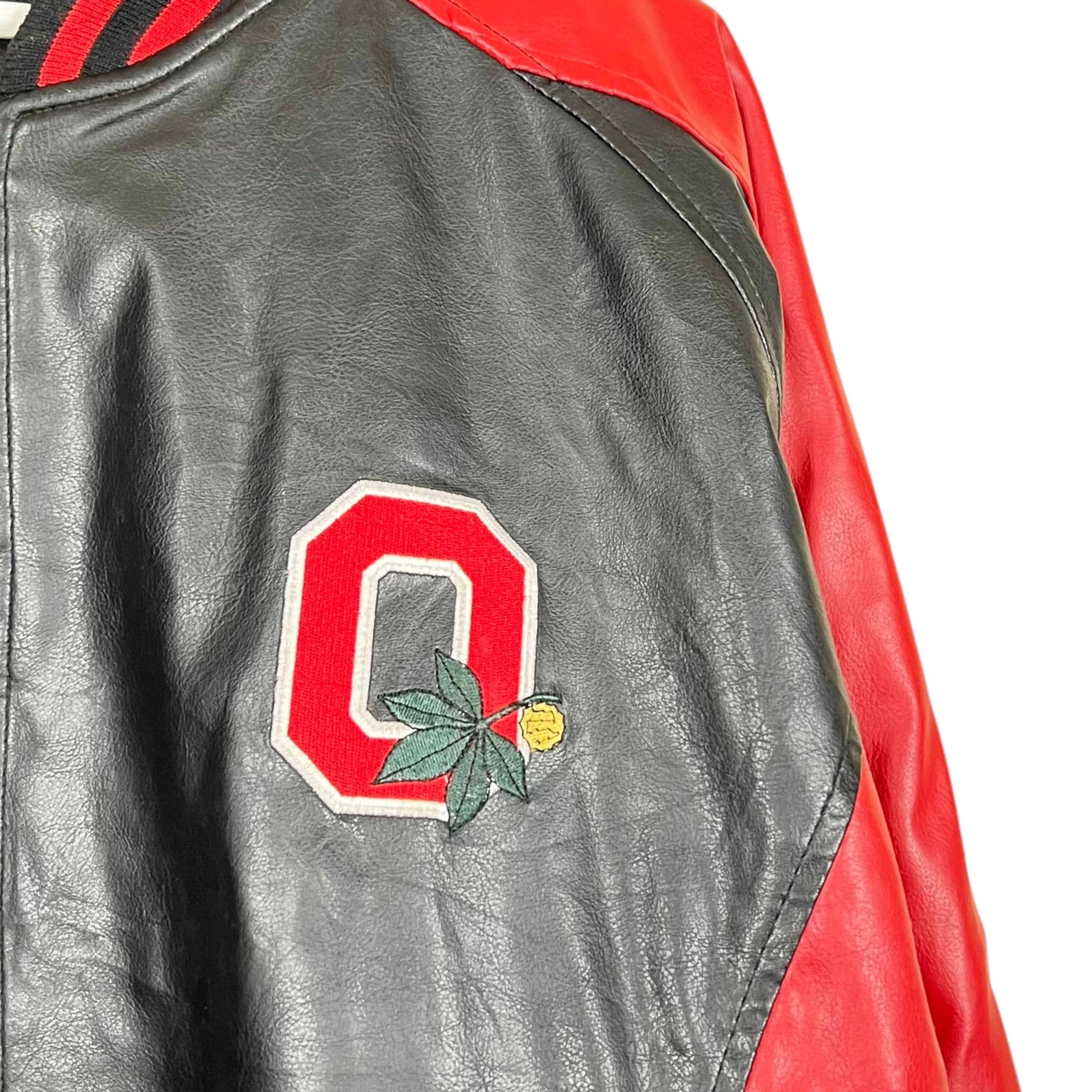 Vintage Steve & Barry’s Ohio State Buckeyes Logo Bomber Leather Jacket Black/Red