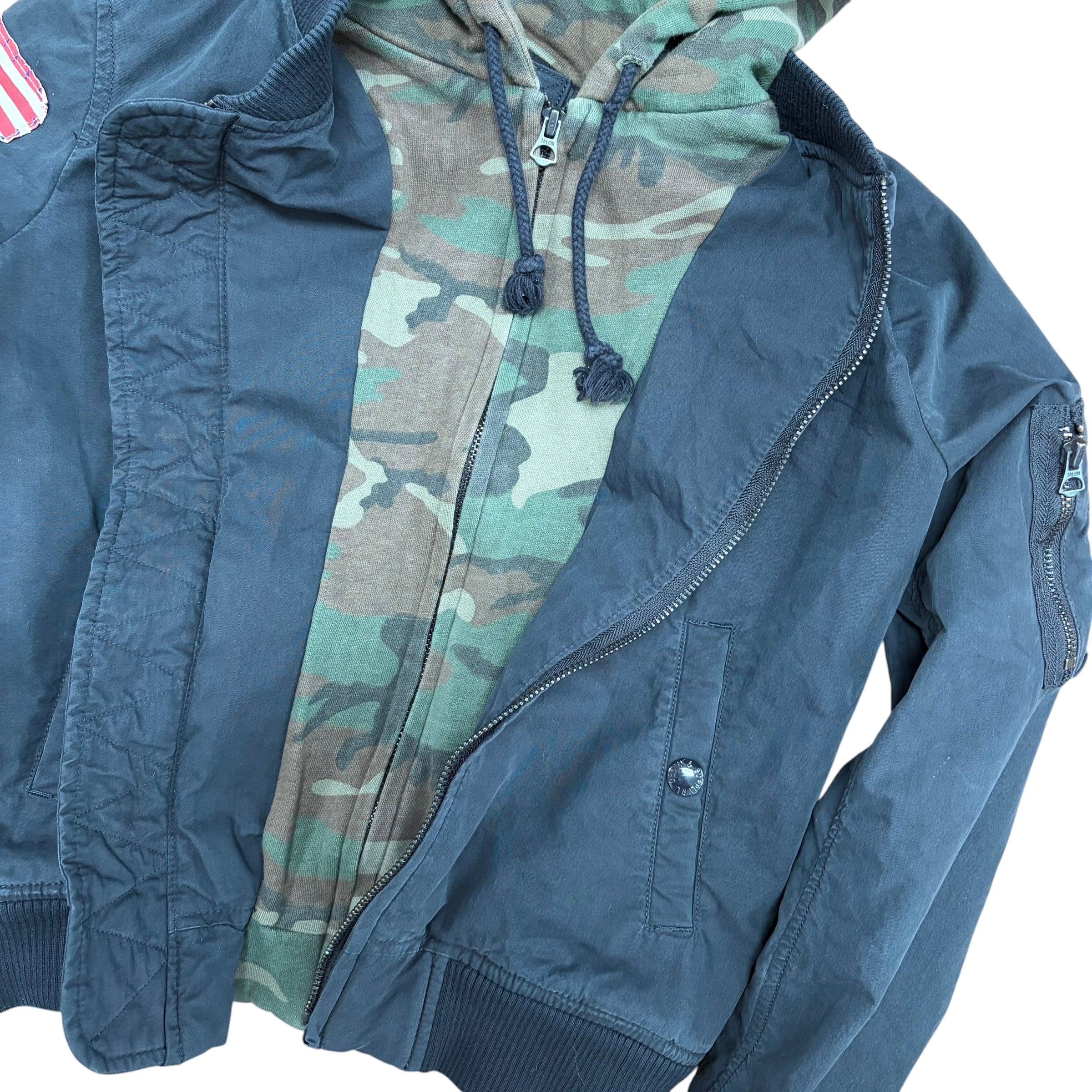 Vintage Denim & Supply Ralph Lauren Women’s Camo Hoodie Bomber Jacket Black