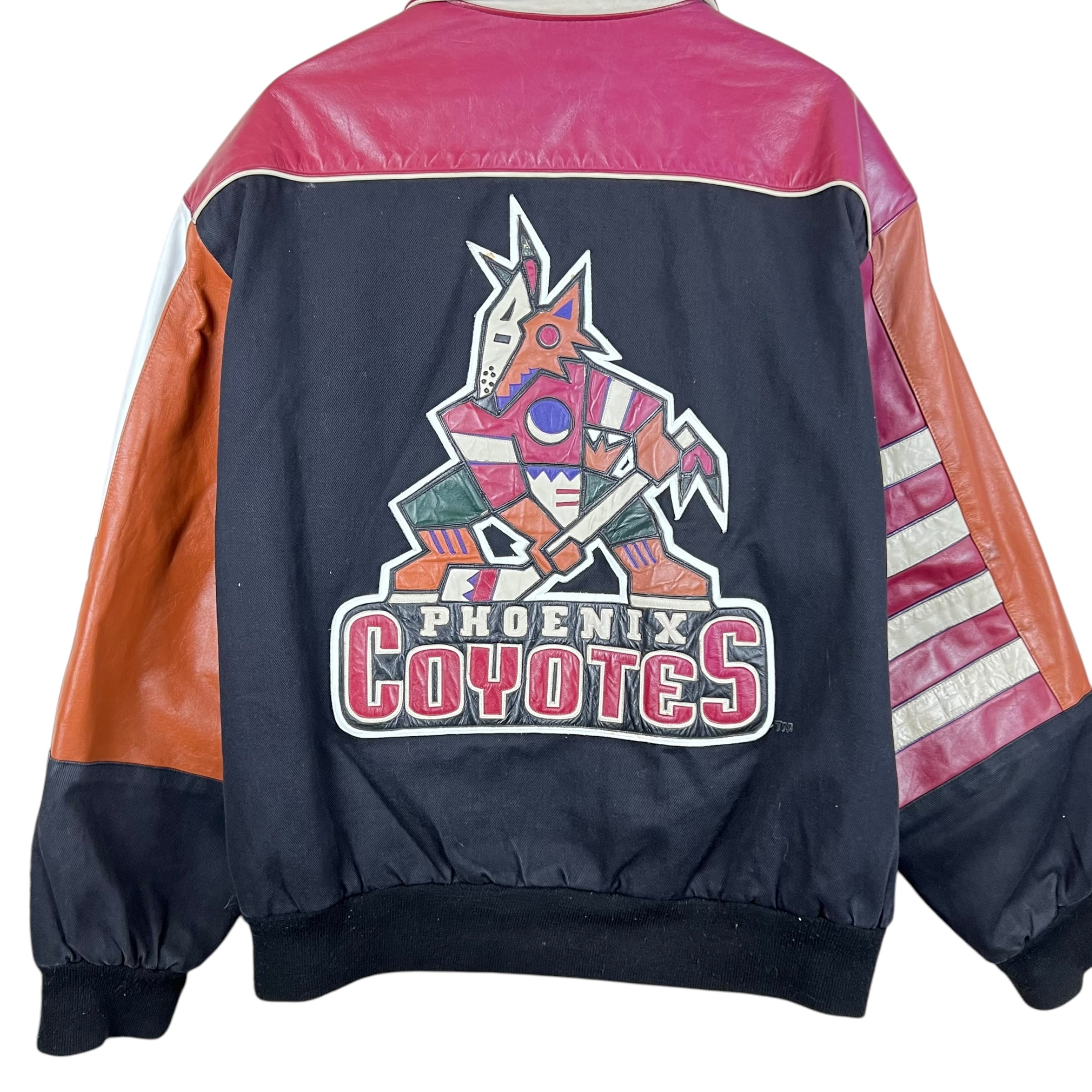 Vintage Jeff Hamilton Phoenix Coyotes Embroidered Leather Jacket